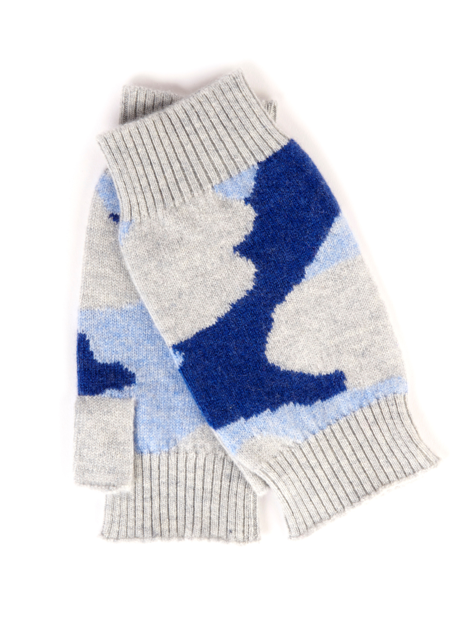 Grey and blue camouflage wrist warmers