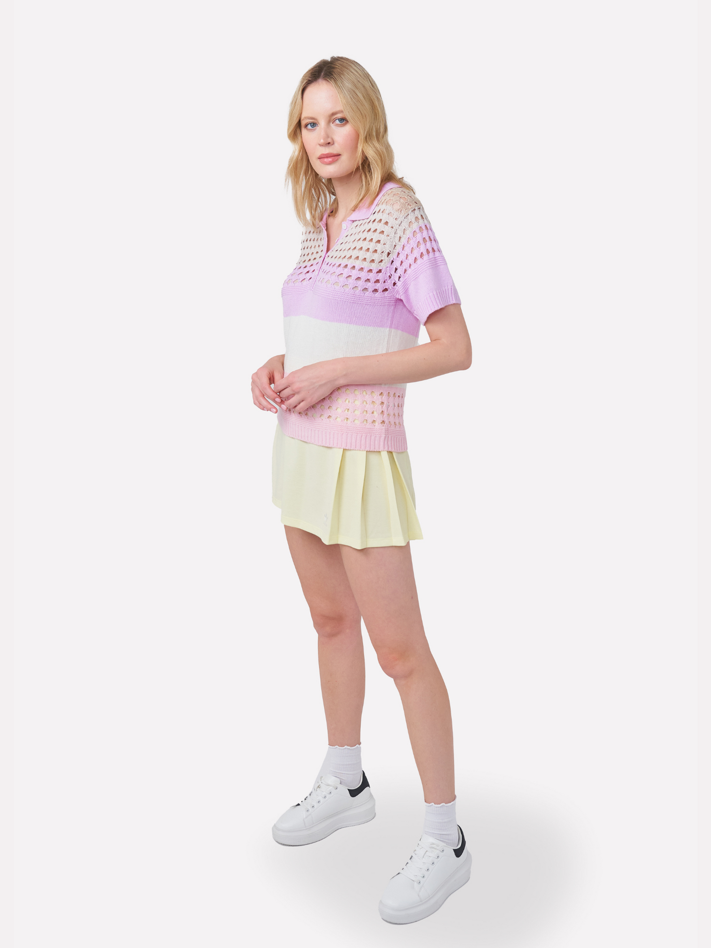 Pointelle Stripe Polo T-shirt