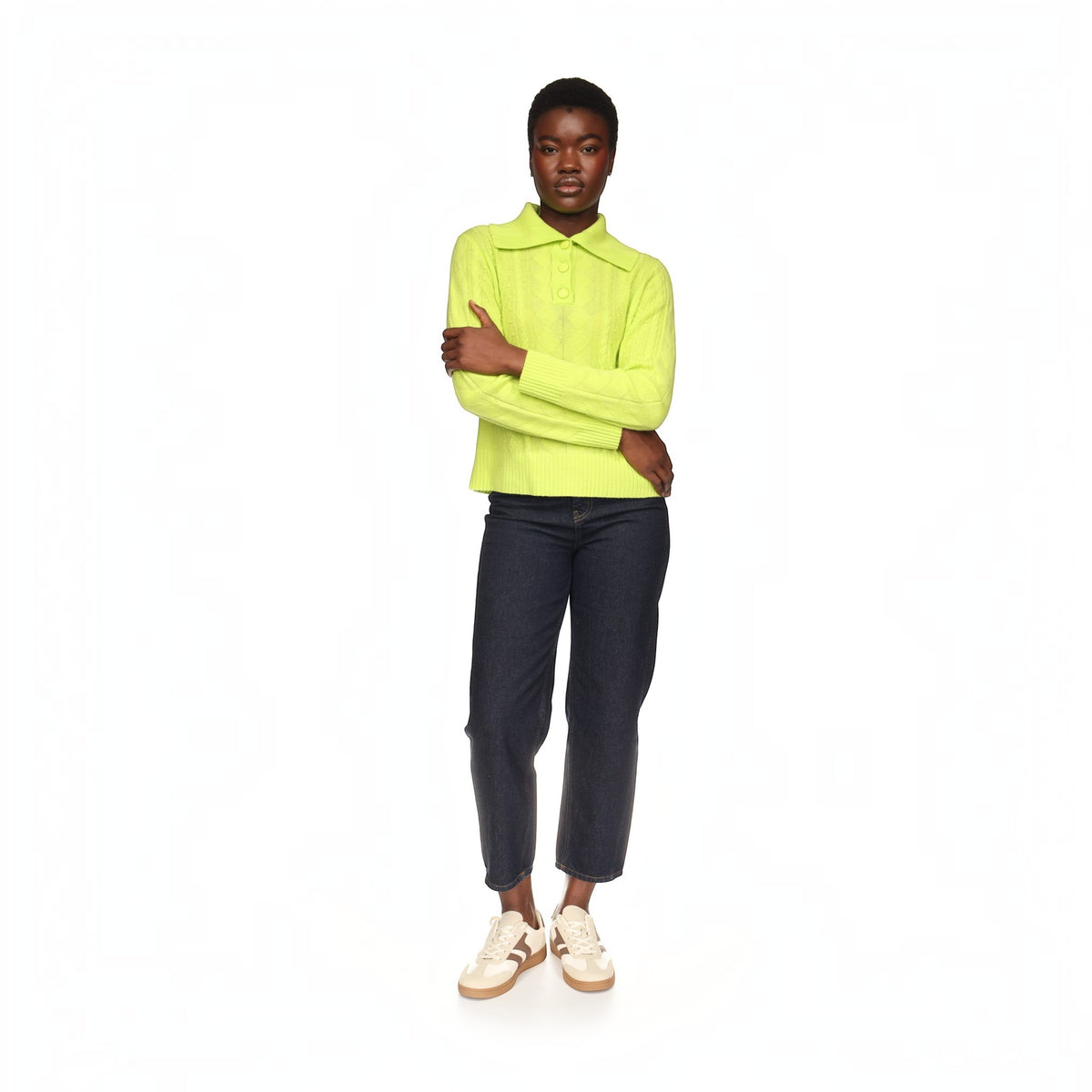 MIXED CABLE COLLARED BUTTON UP