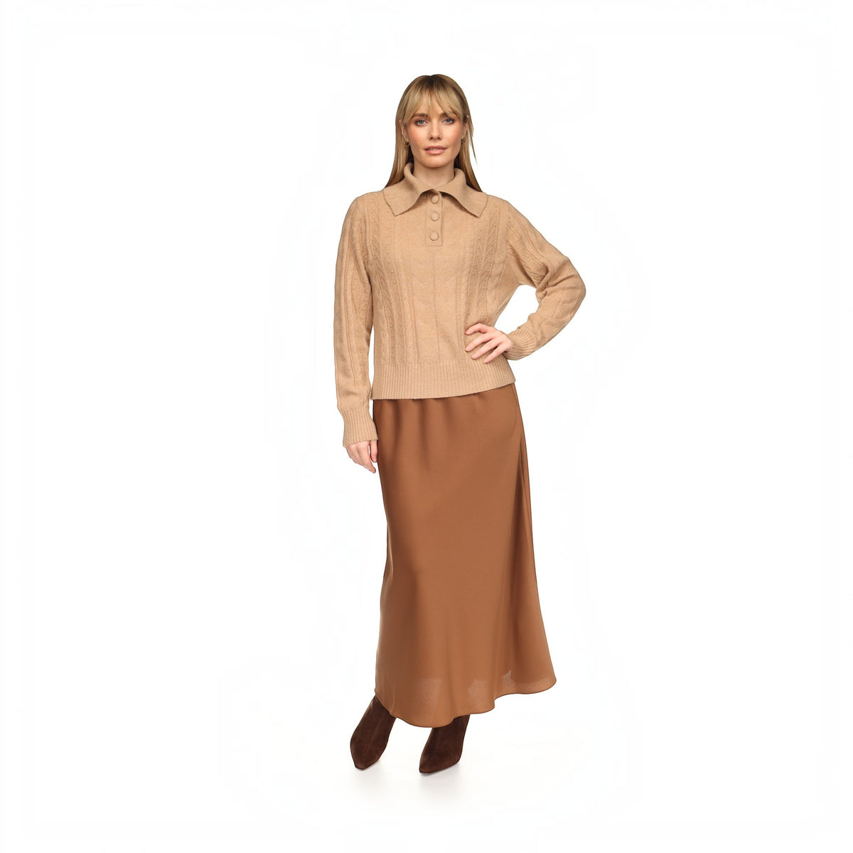 MIXED CABLE COLLARED BUTTON UP