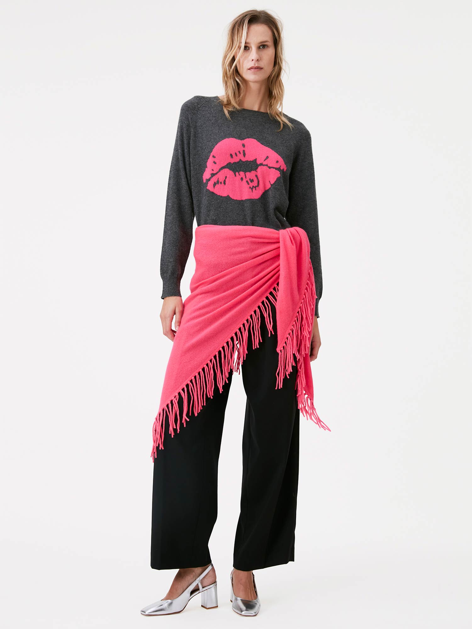 Neon pink luxury tassle scarf