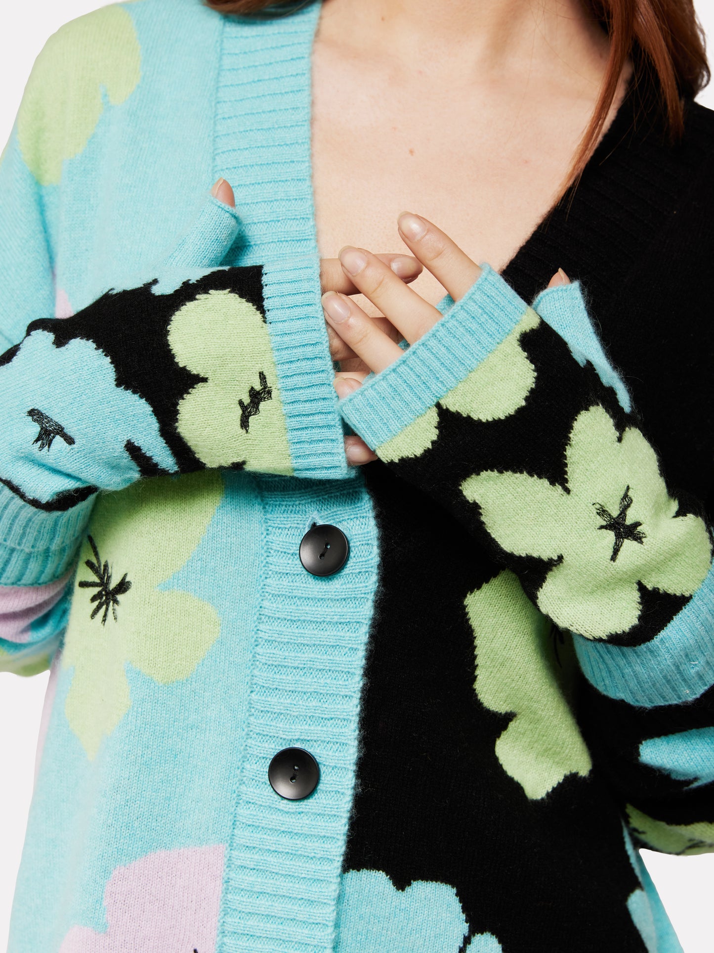 Funky Floral Cashmere Wrist Warmers