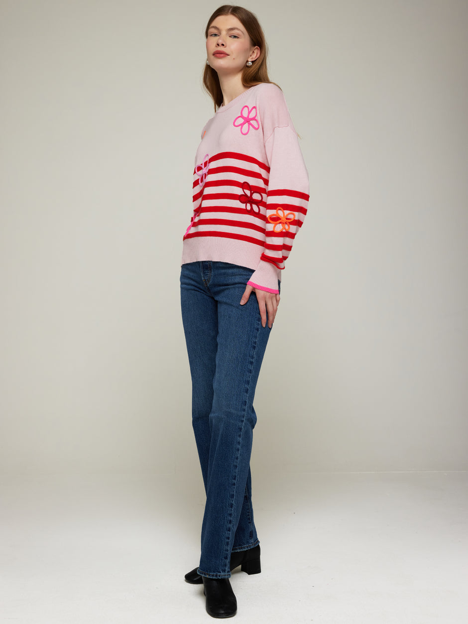 Brodie Rainbow Foil Shout Out Cashmere Sweat Top- Organic White