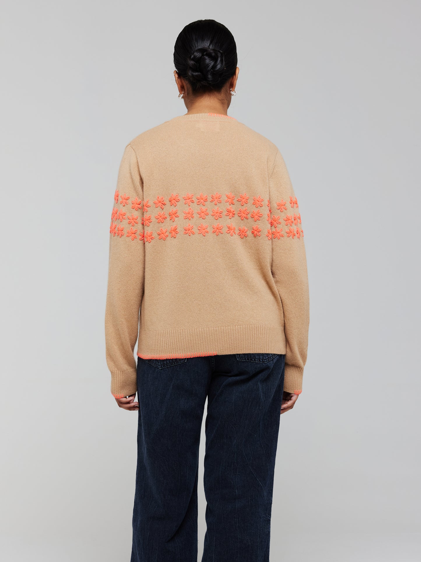 Floral Embroidered Cashmere Crew Neck