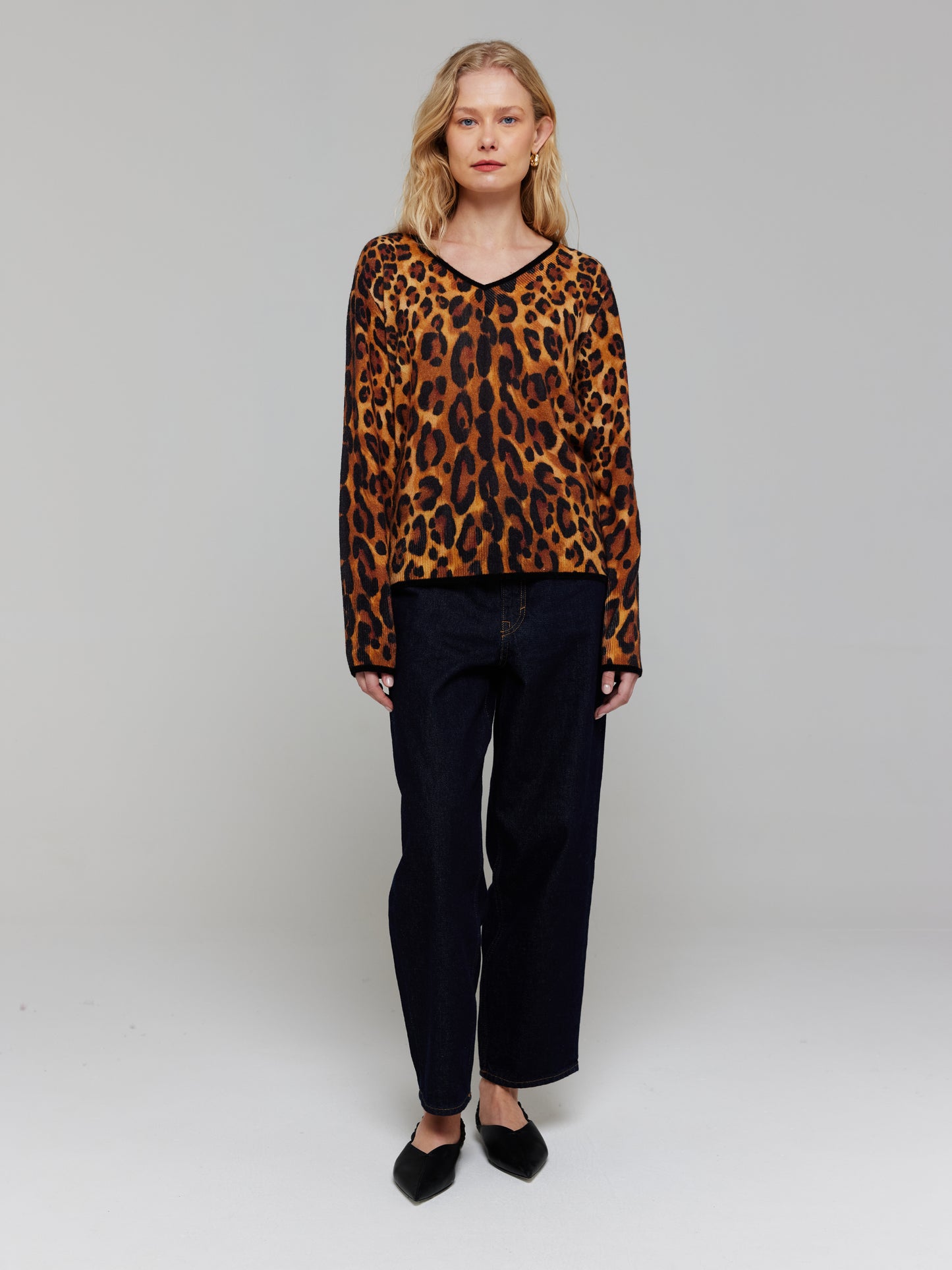 Patsy Leopard Cashmere Lightweight V Neck