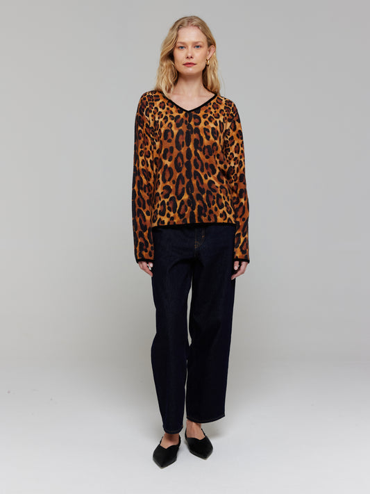 Patsy Leopard Cashmere Lightweight V Neck