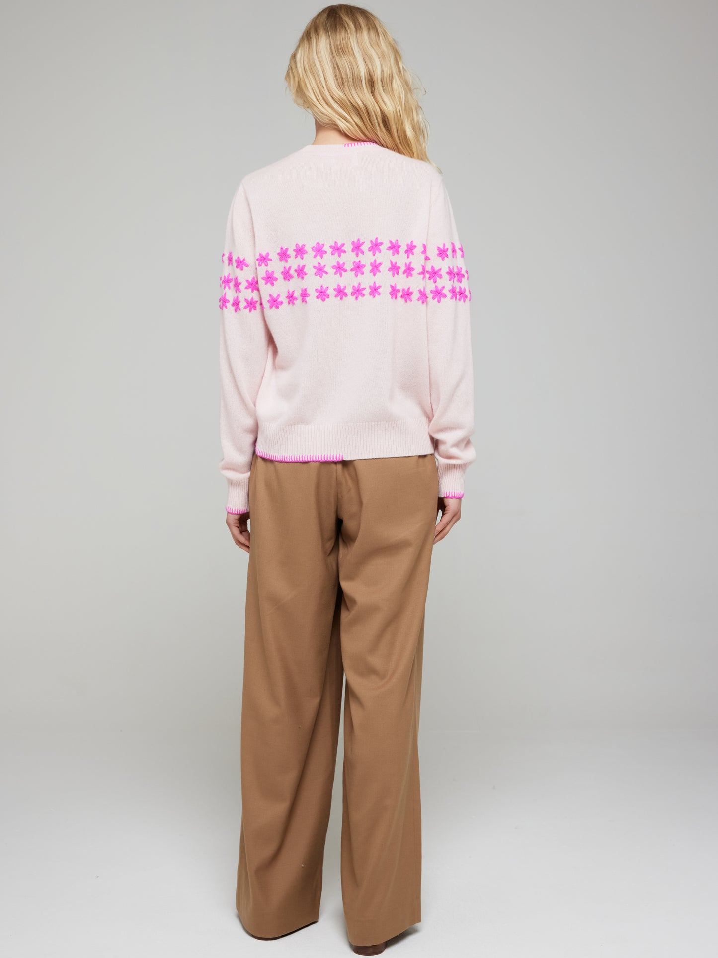 Floral Embroidered Cashmere Crew Neck