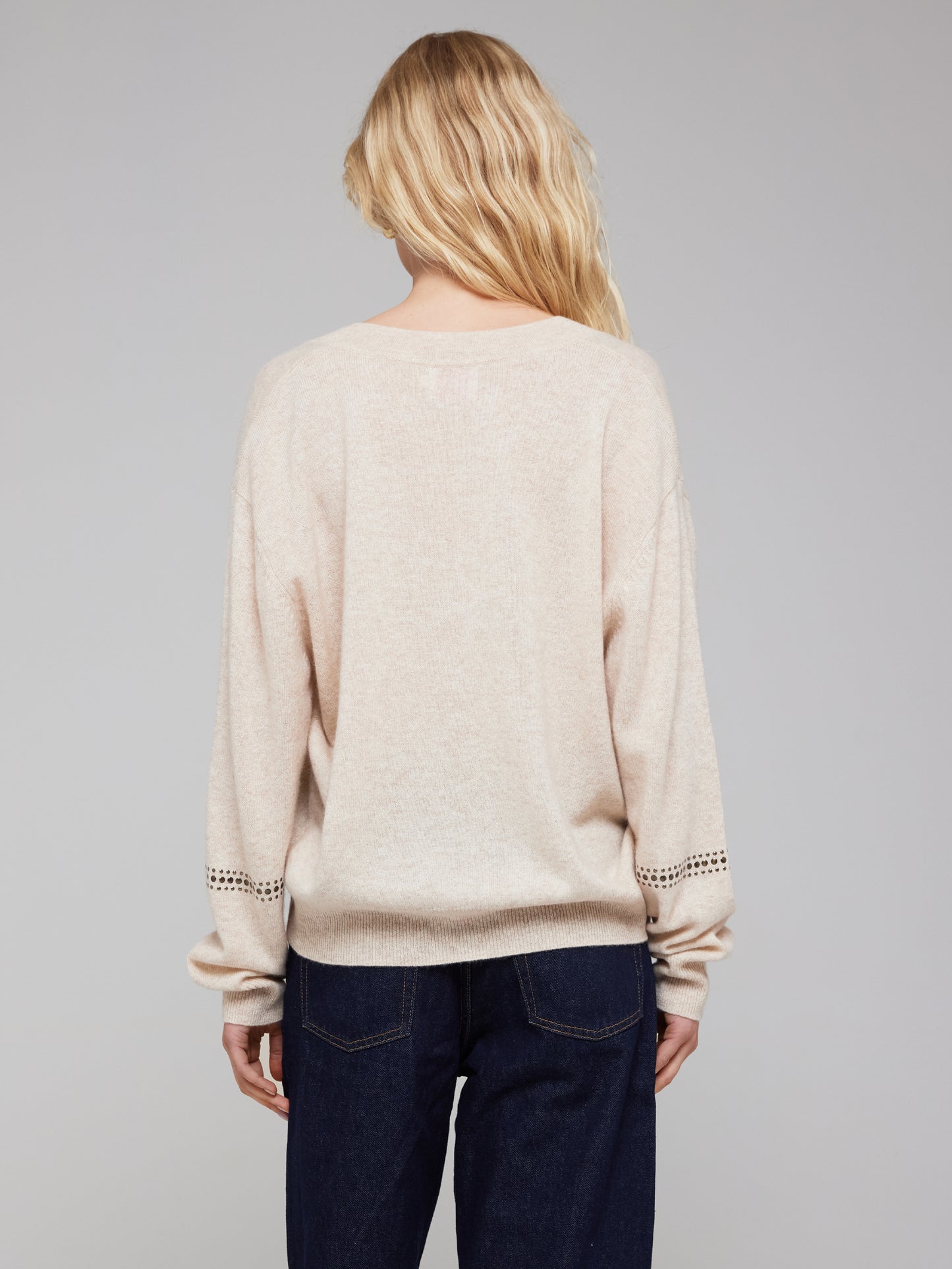 Sage Studded Cashmere V Neck