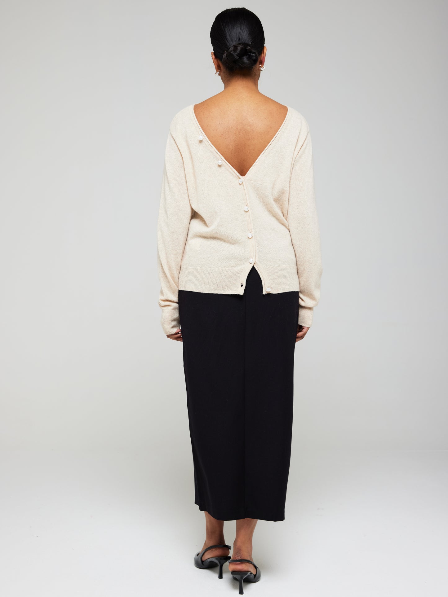 Beaulah Button Back Cashmere Crew Neck