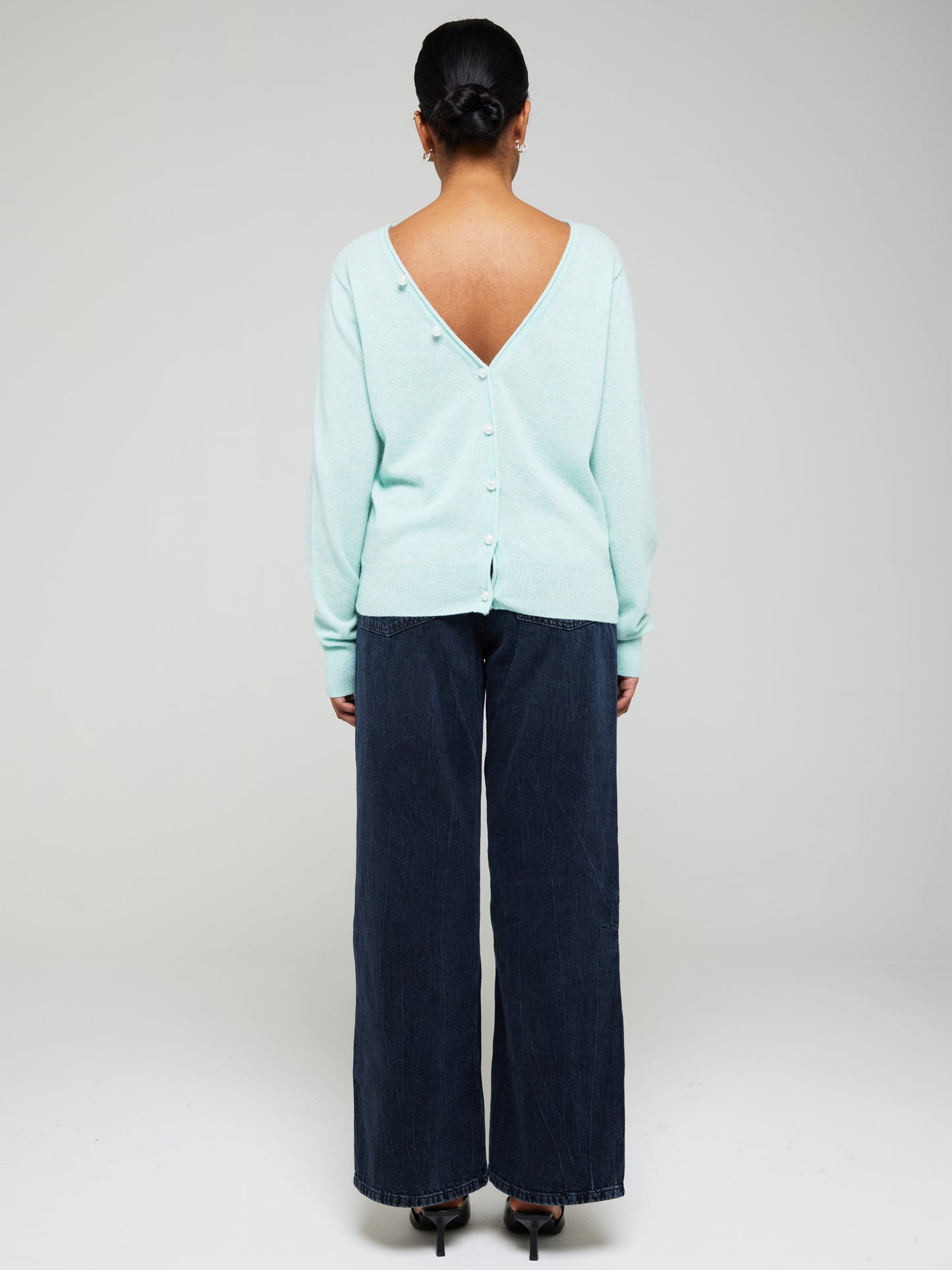 Beaulah Button Back Cashmere Crew Neck