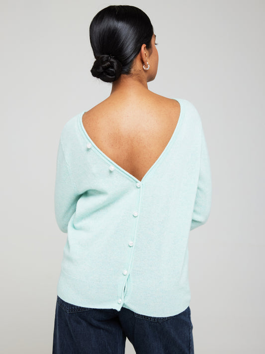 Beaulah Button Back Cashmere Crew Neck