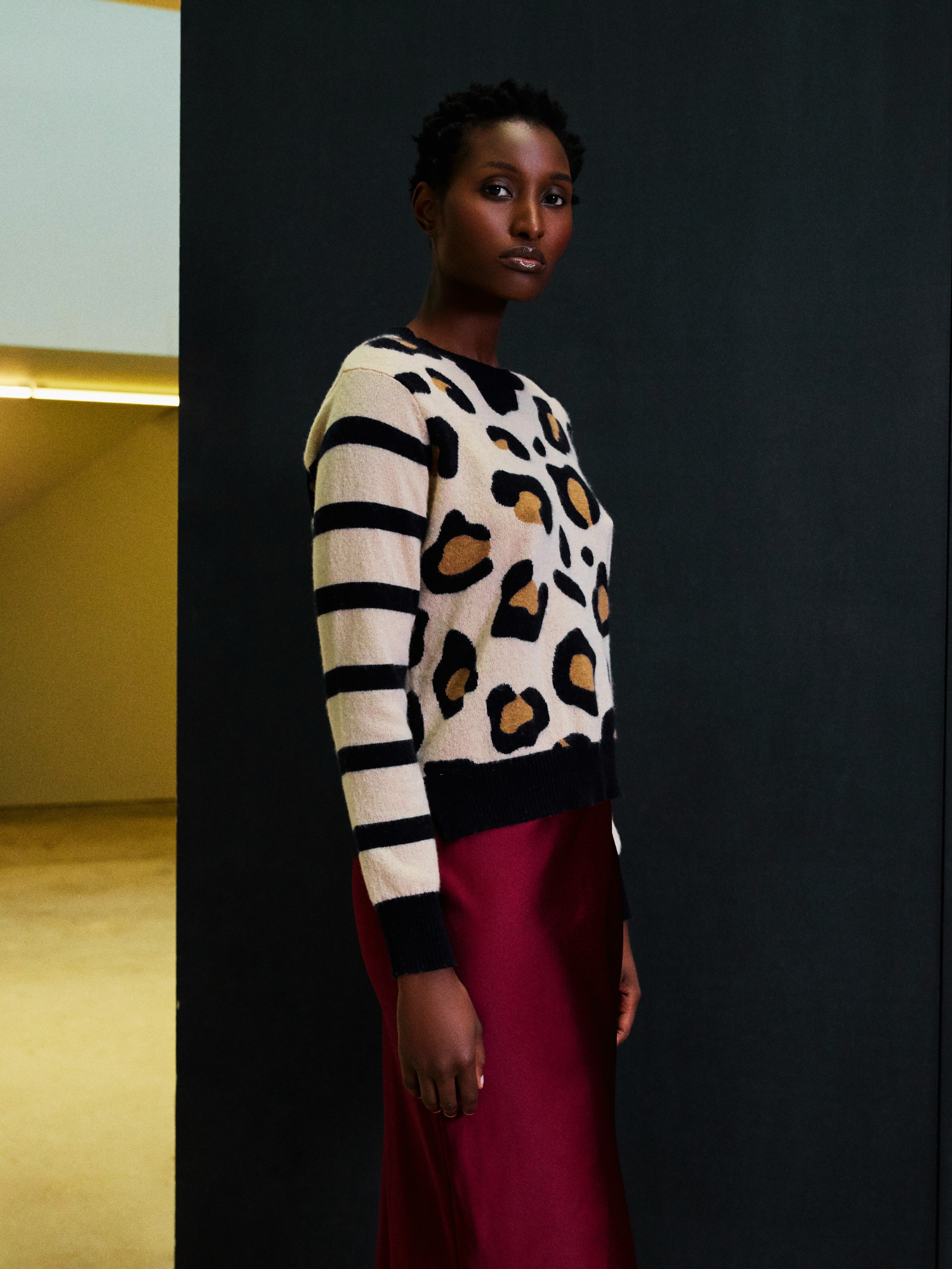 Libby Leopard Stripe Cashmere Crew Neck Jumper