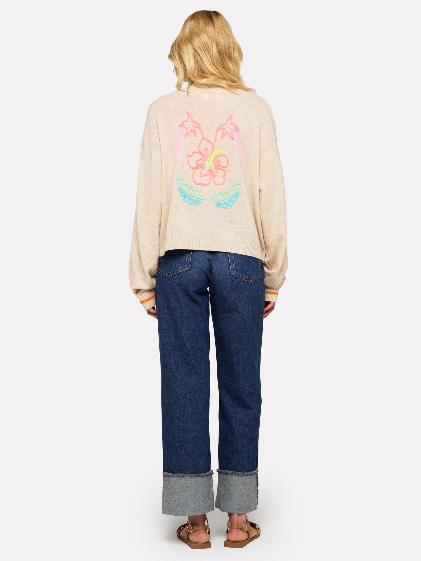 Tropical Embroidered Cashmere Cardigan