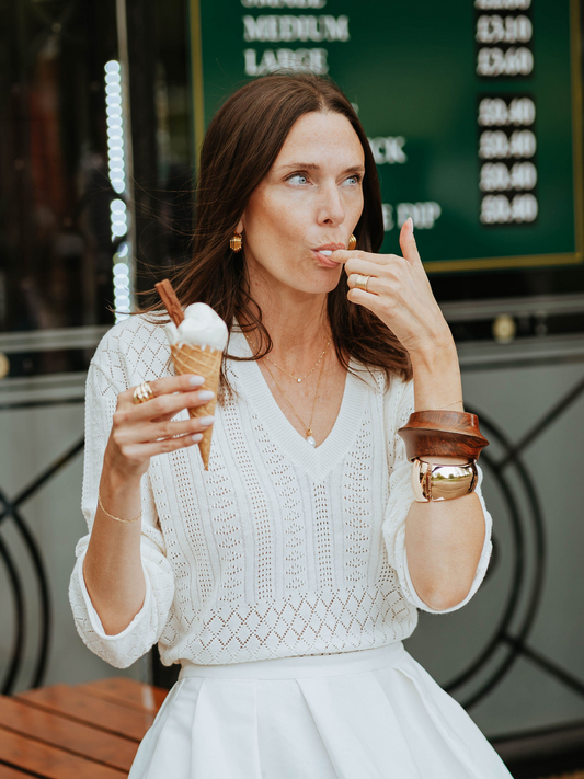 Pointelle V Neck Jumper