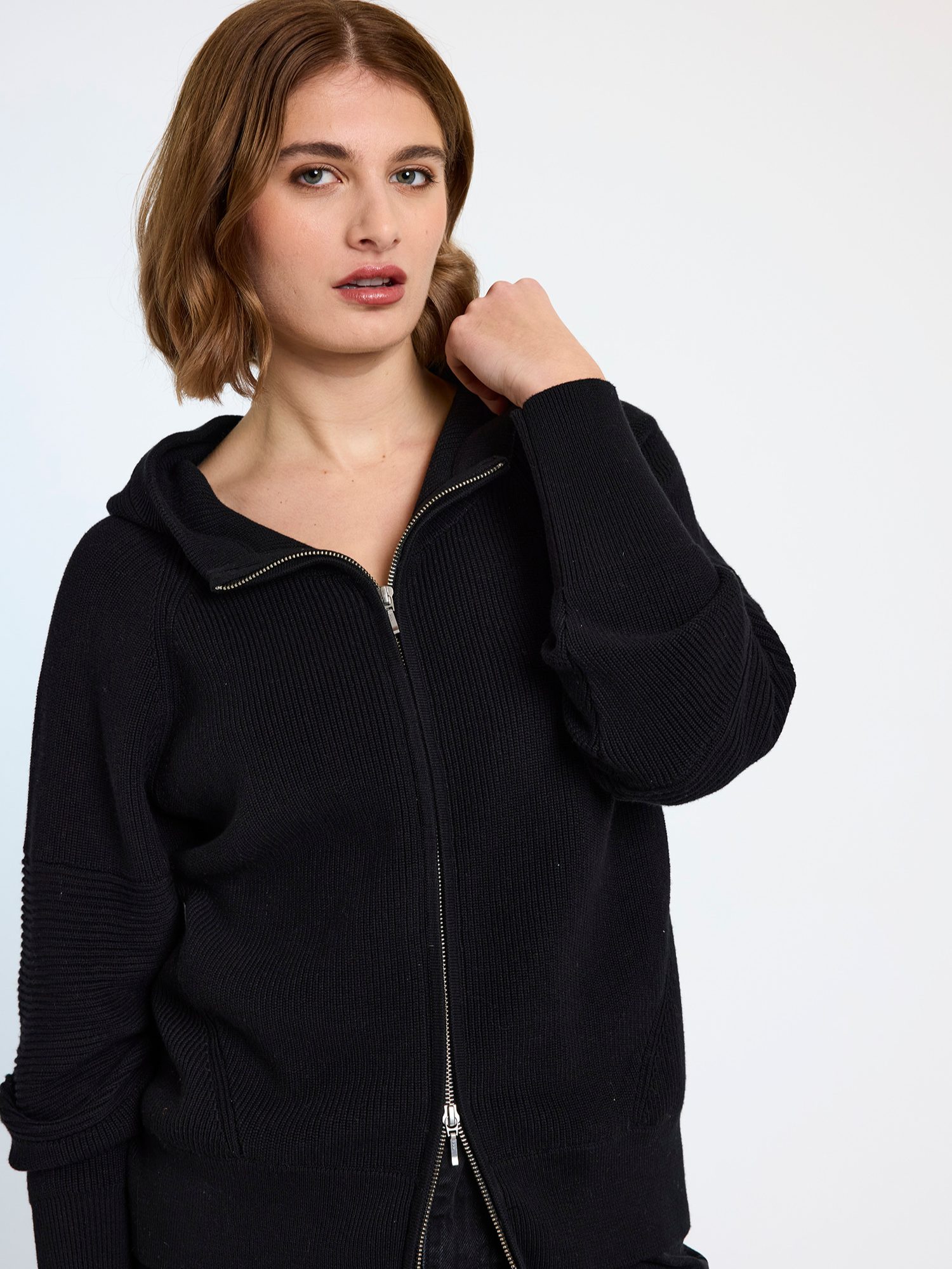 Lana Rib Detail Zip Hoodie