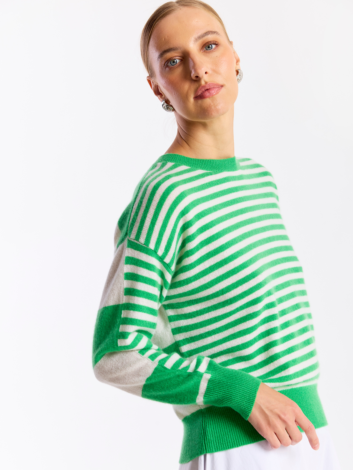 BEACH STRIPE CASHMERE CREW