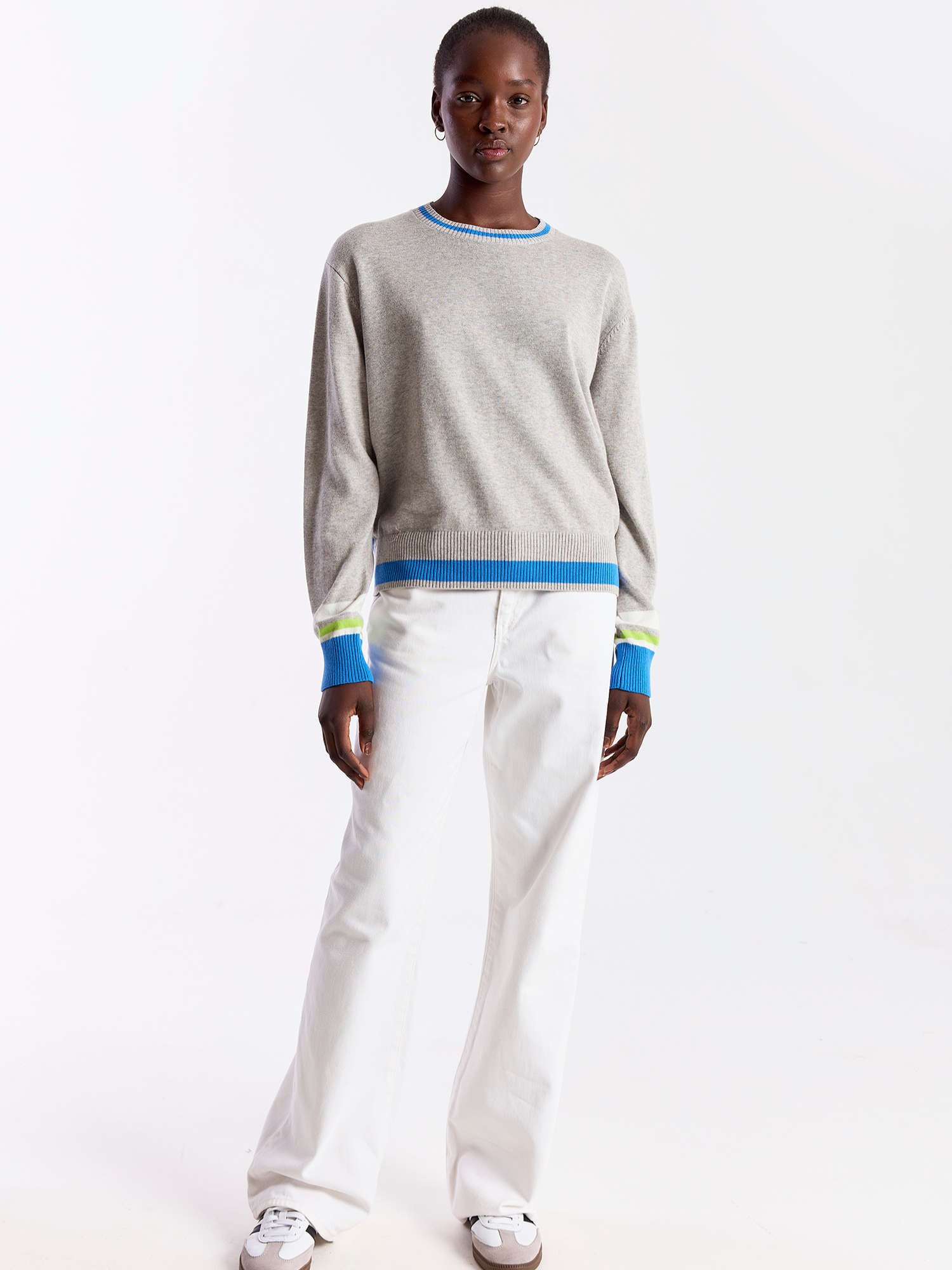 Contrast Stripe Varsity Crew Neck Jumper