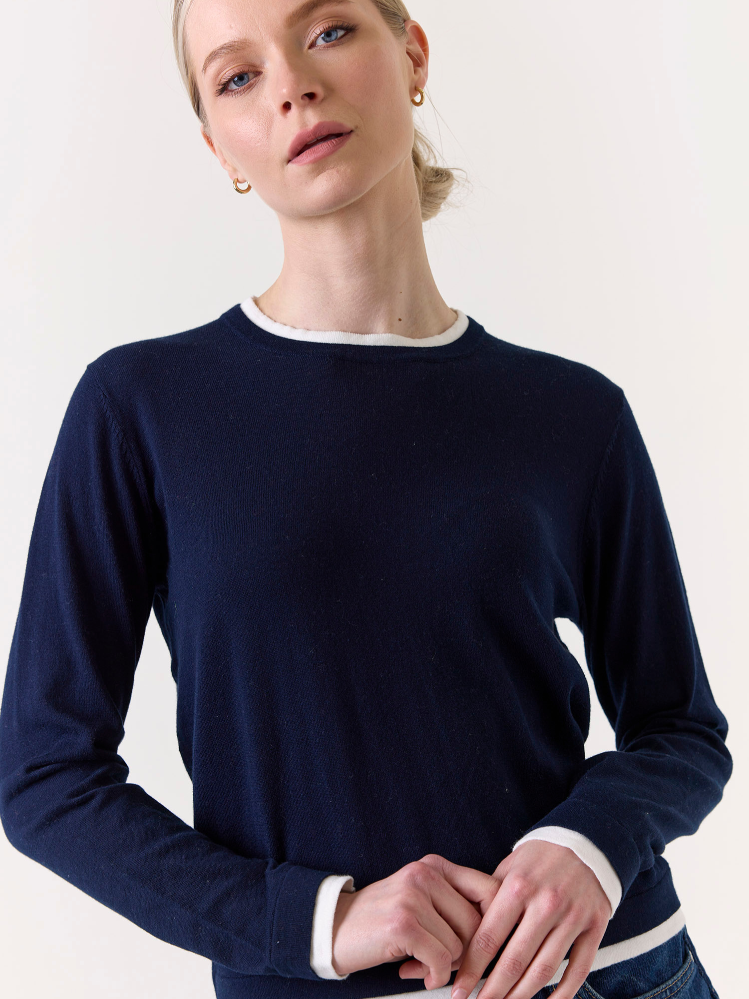 Double Contrast Trim Crew Neck Jumper