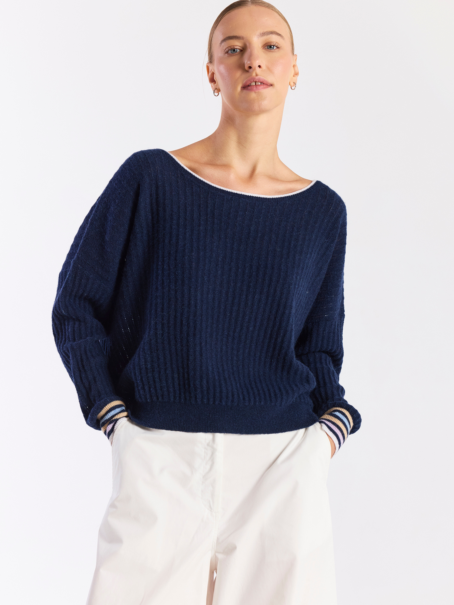 Striped Cuff Reversible Cashmere Jumper