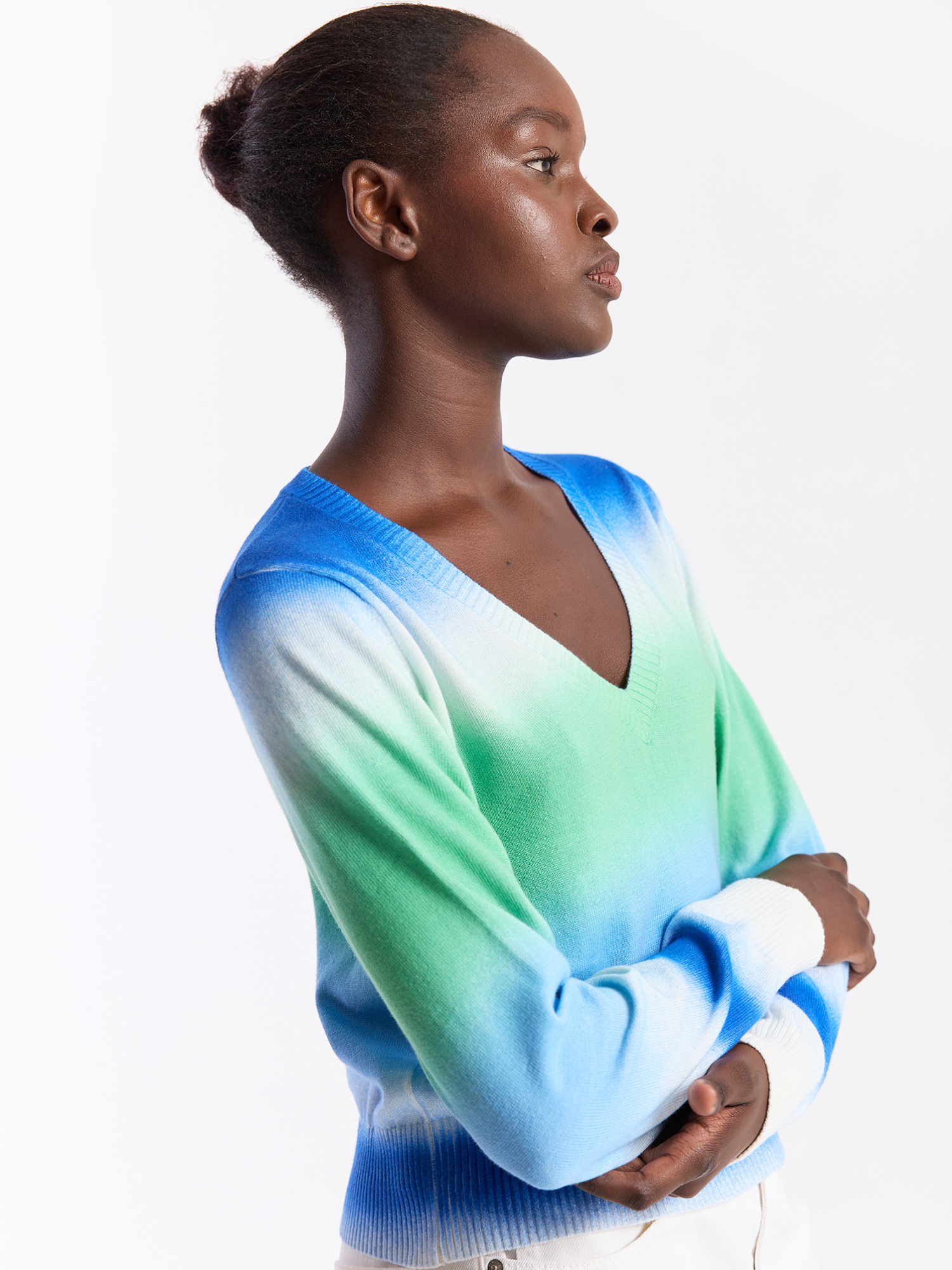 Blurred Stripe V Neck Sweater