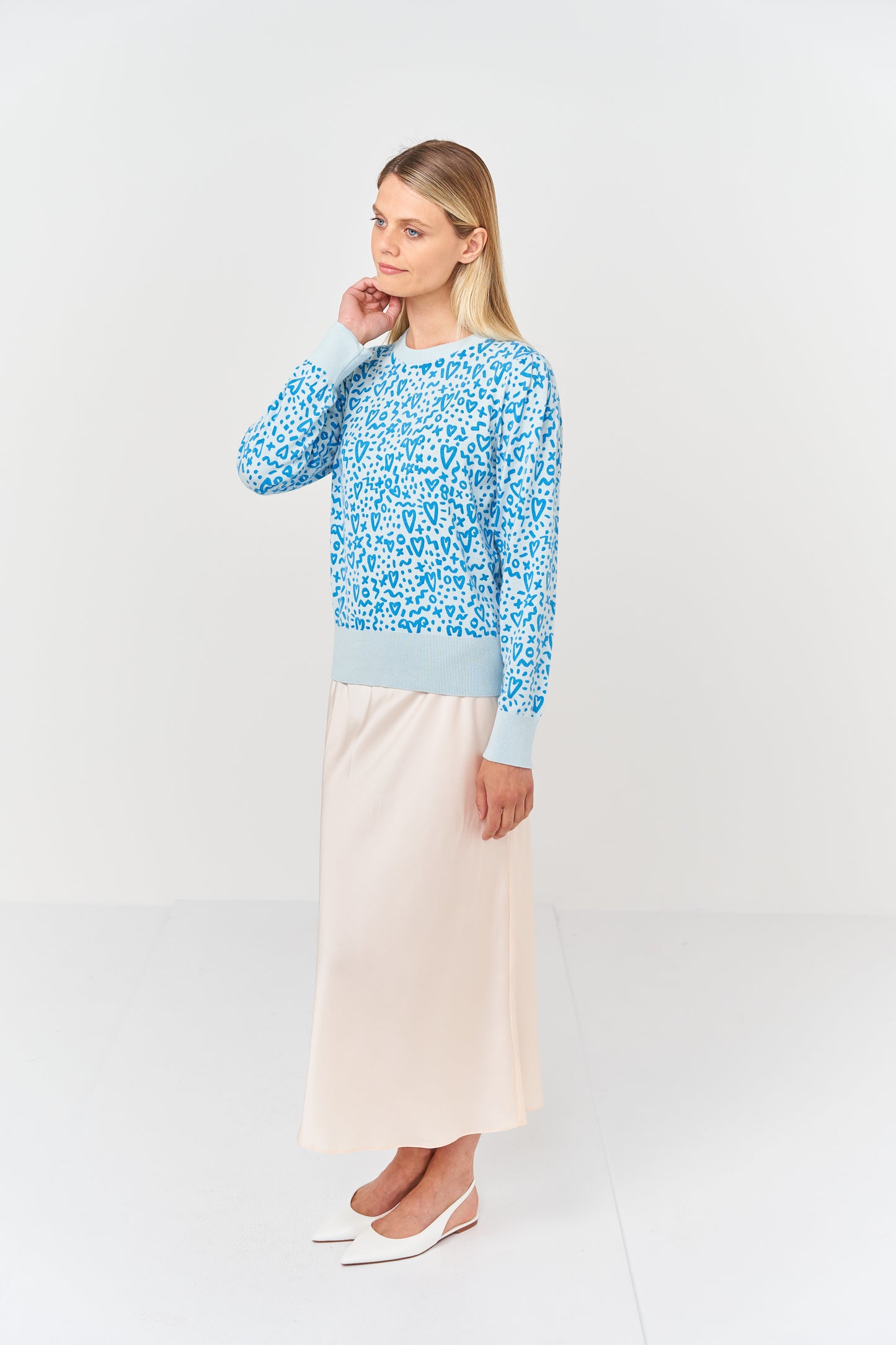 Doodle Print Puff Sleeve Jumper