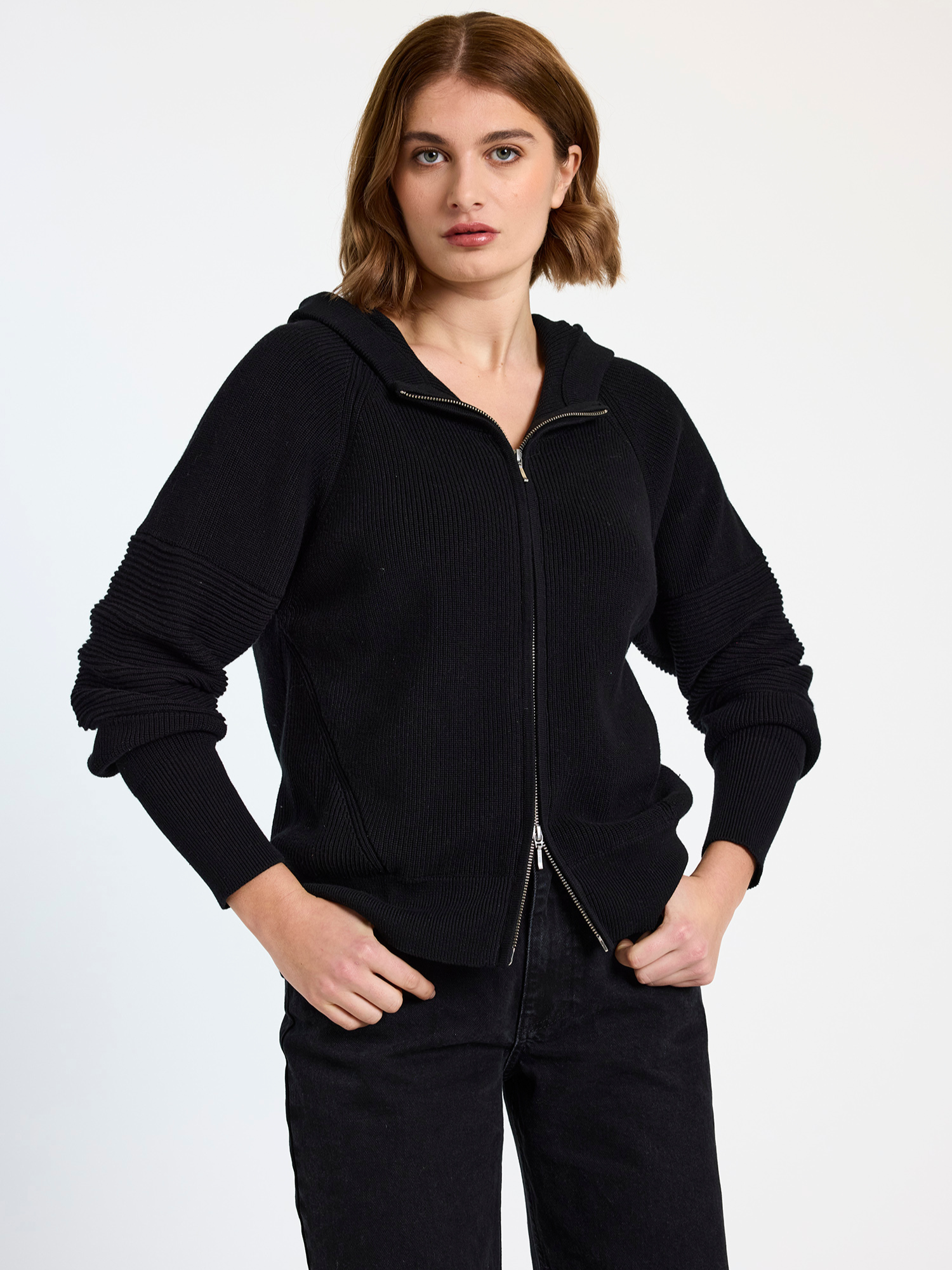 Lana Rib Detail Zip Hoodie