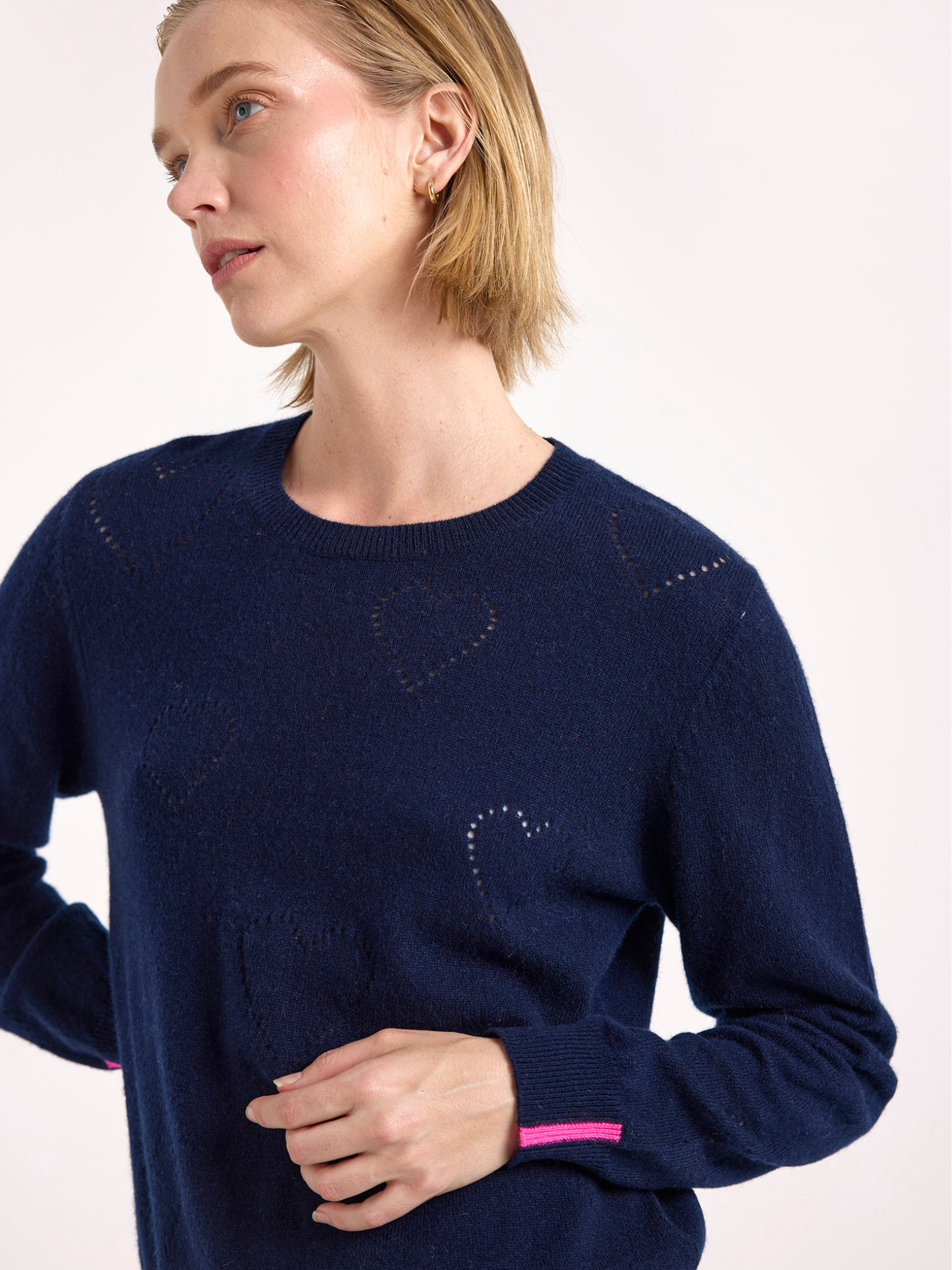 Hilda Heart Pointelle Cashmere Crew Neck Jumper