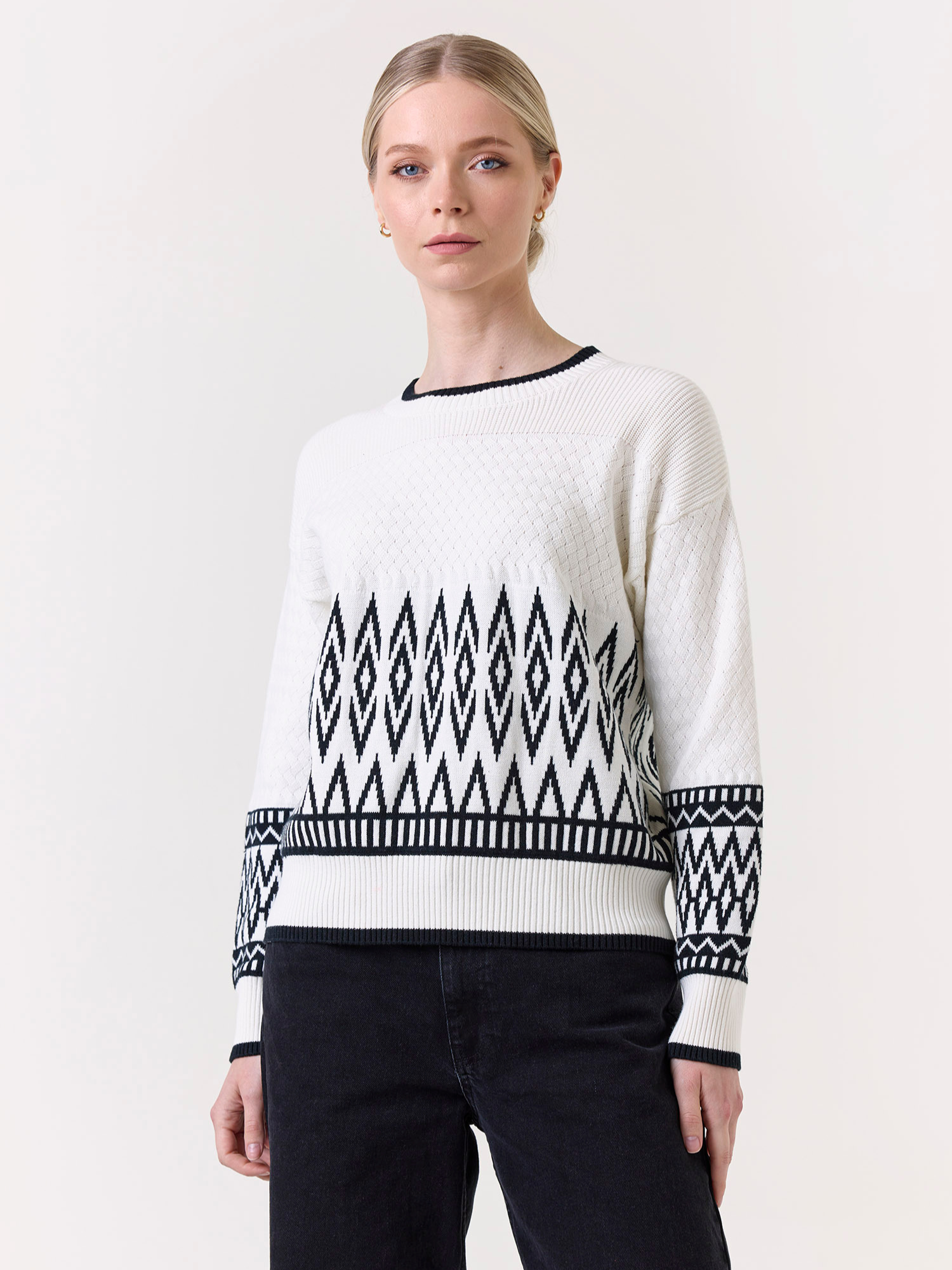 Mix Stitch Geo Crew Neck Sweater