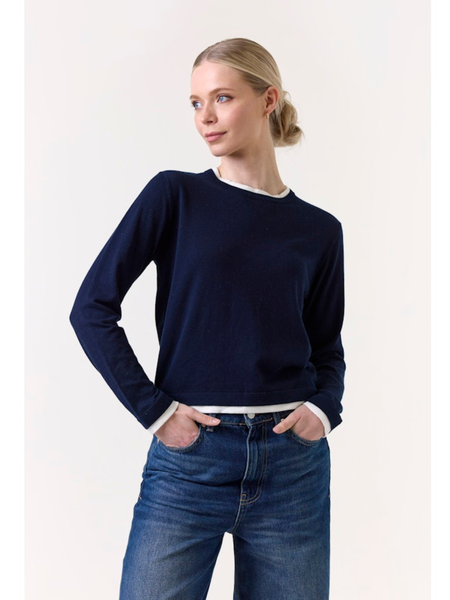 Double Contrast Trim Crew Neck Jumper
