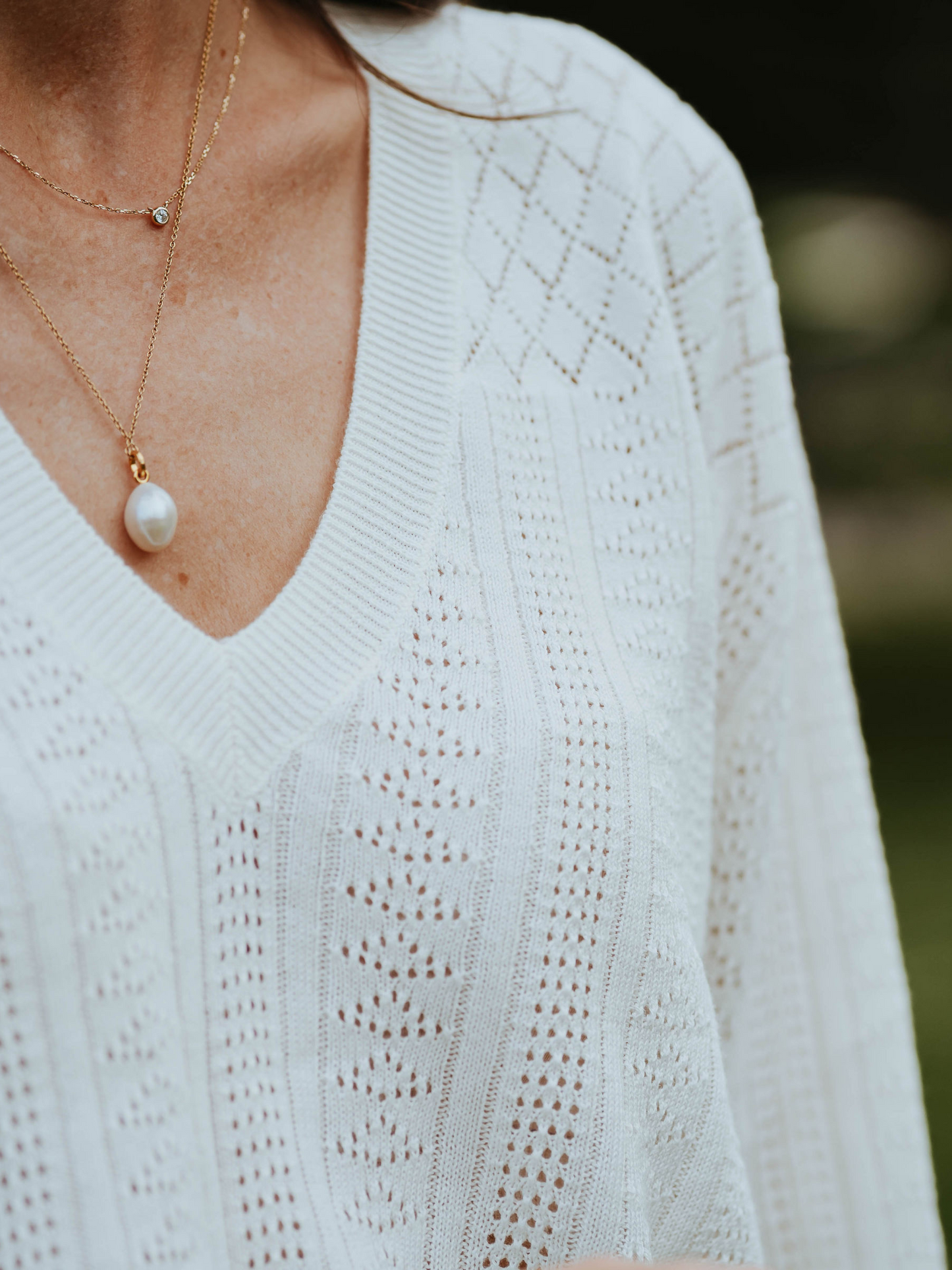 Pointelle V Neck Jumper