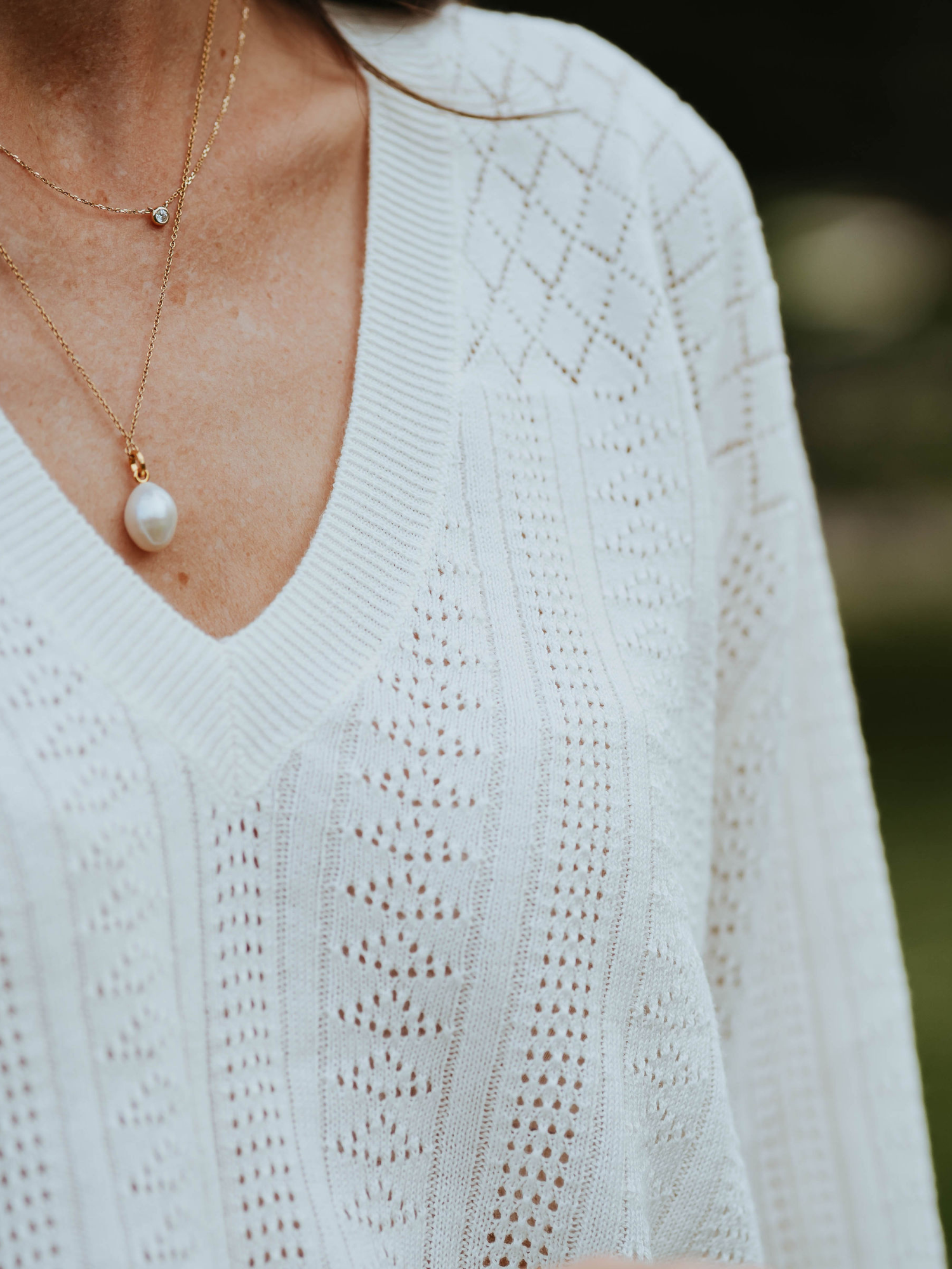 Pointelle V Neck Jumper