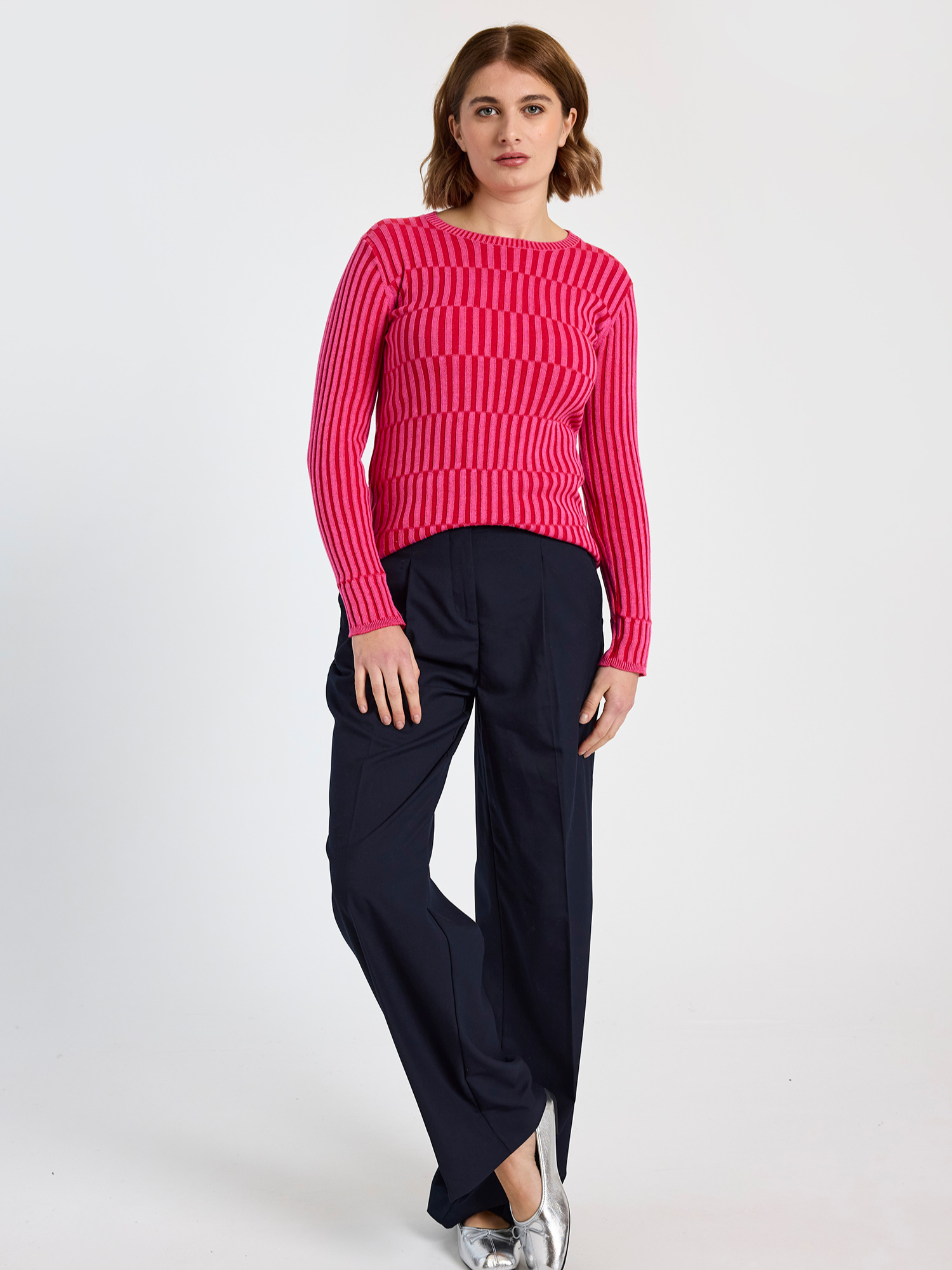 Imogen Plaited Stripe Crew Neck Jumper