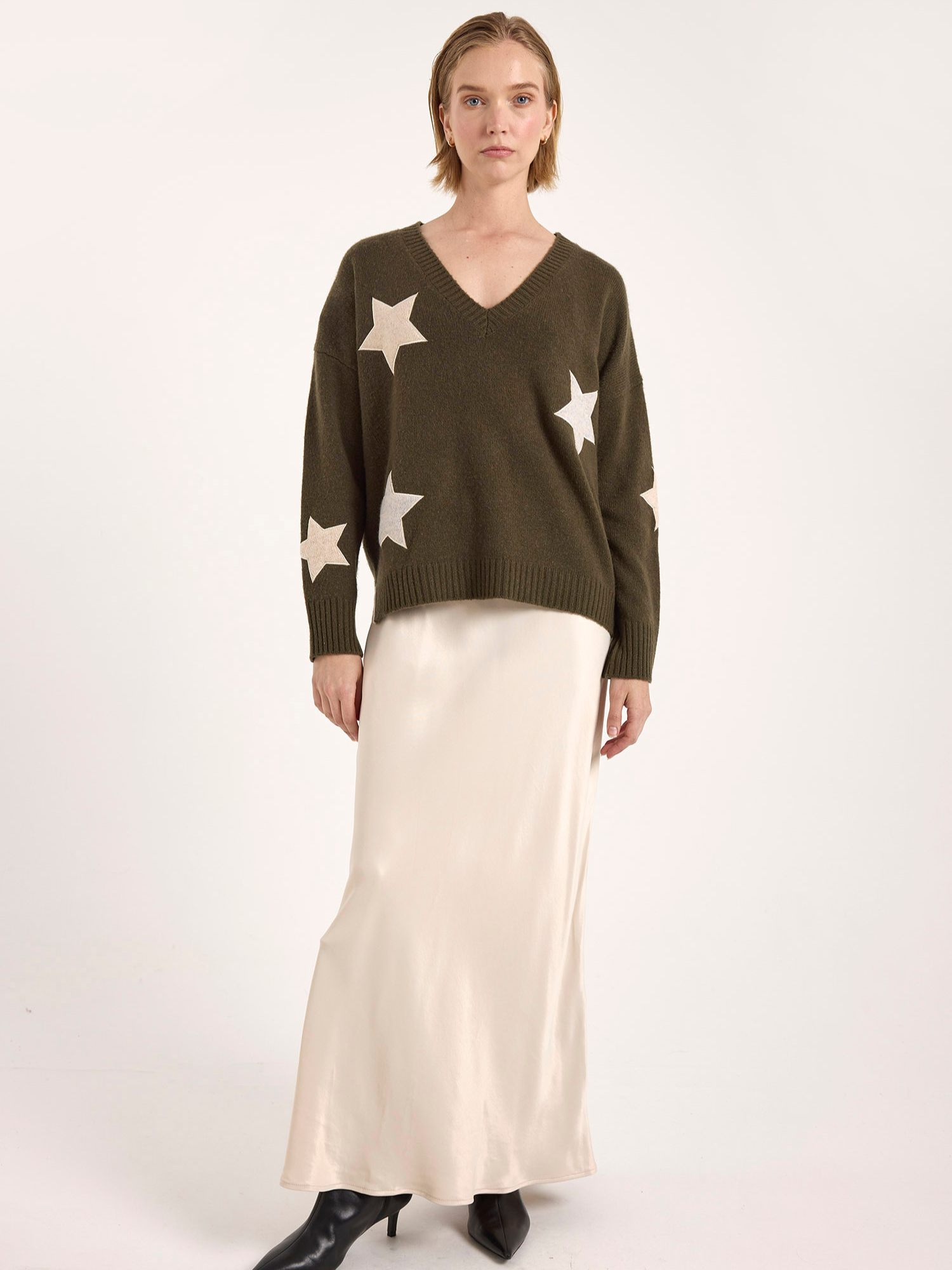 Perrie Patch Star Cashmere V Neck Jumper