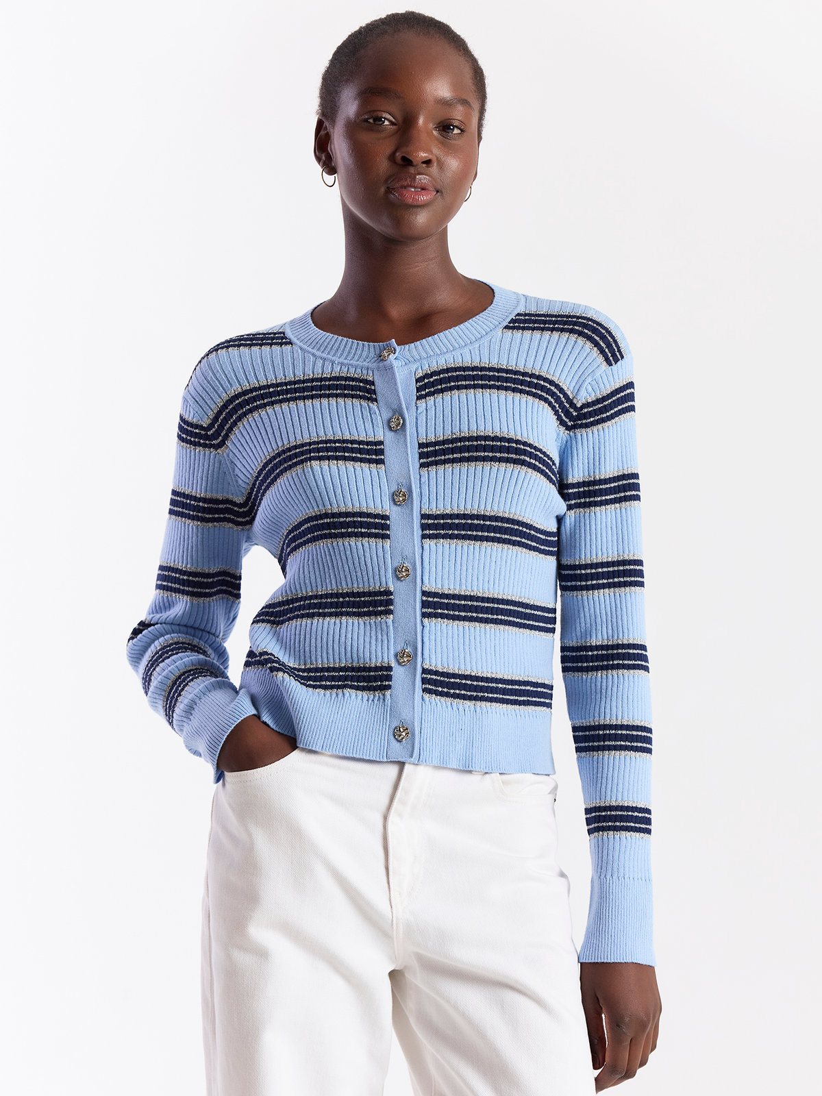 Micro Rib Cardigan Stripe Rib Cardigan