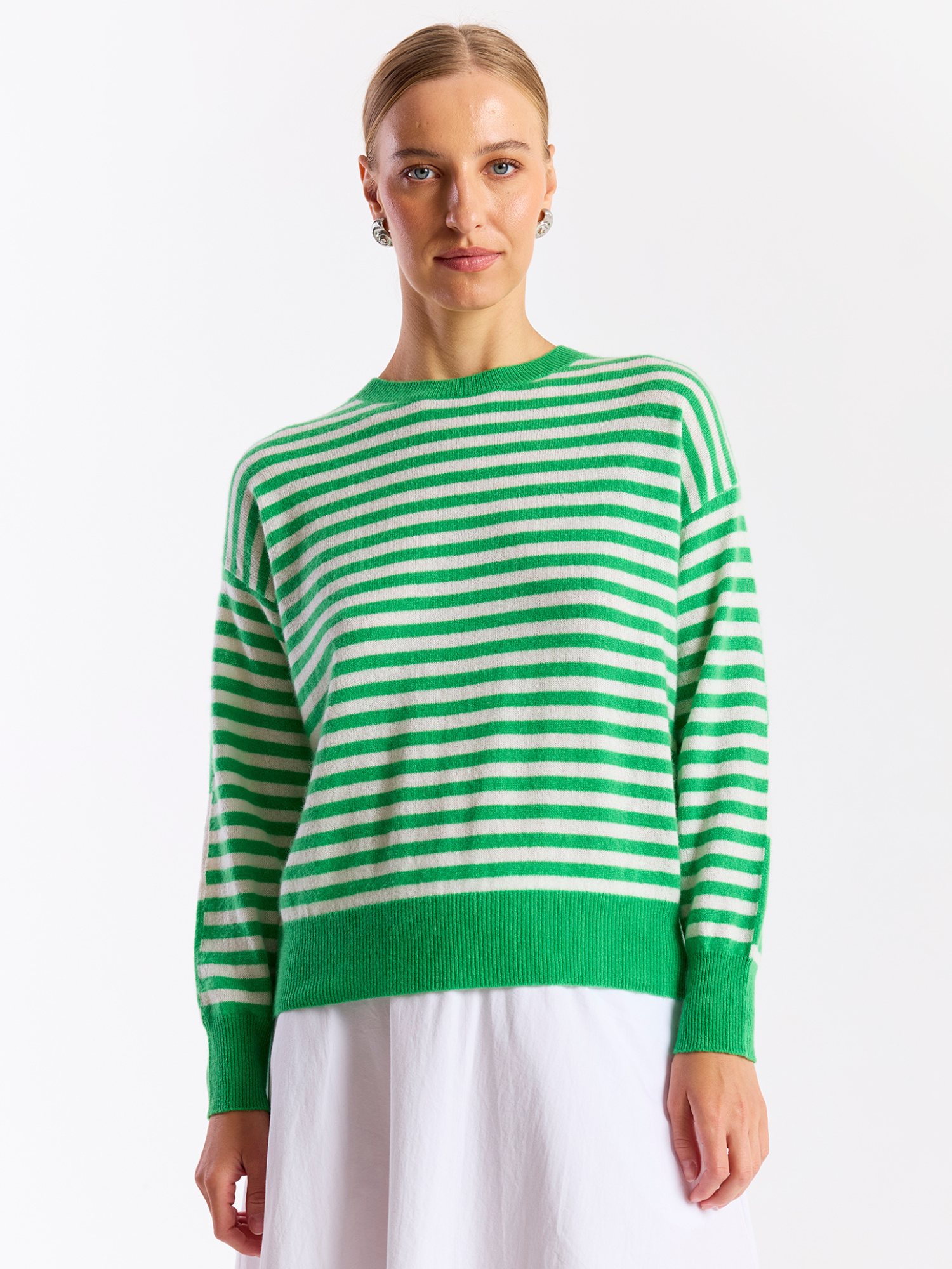 BEACH STRIPE CASHMERE CREW