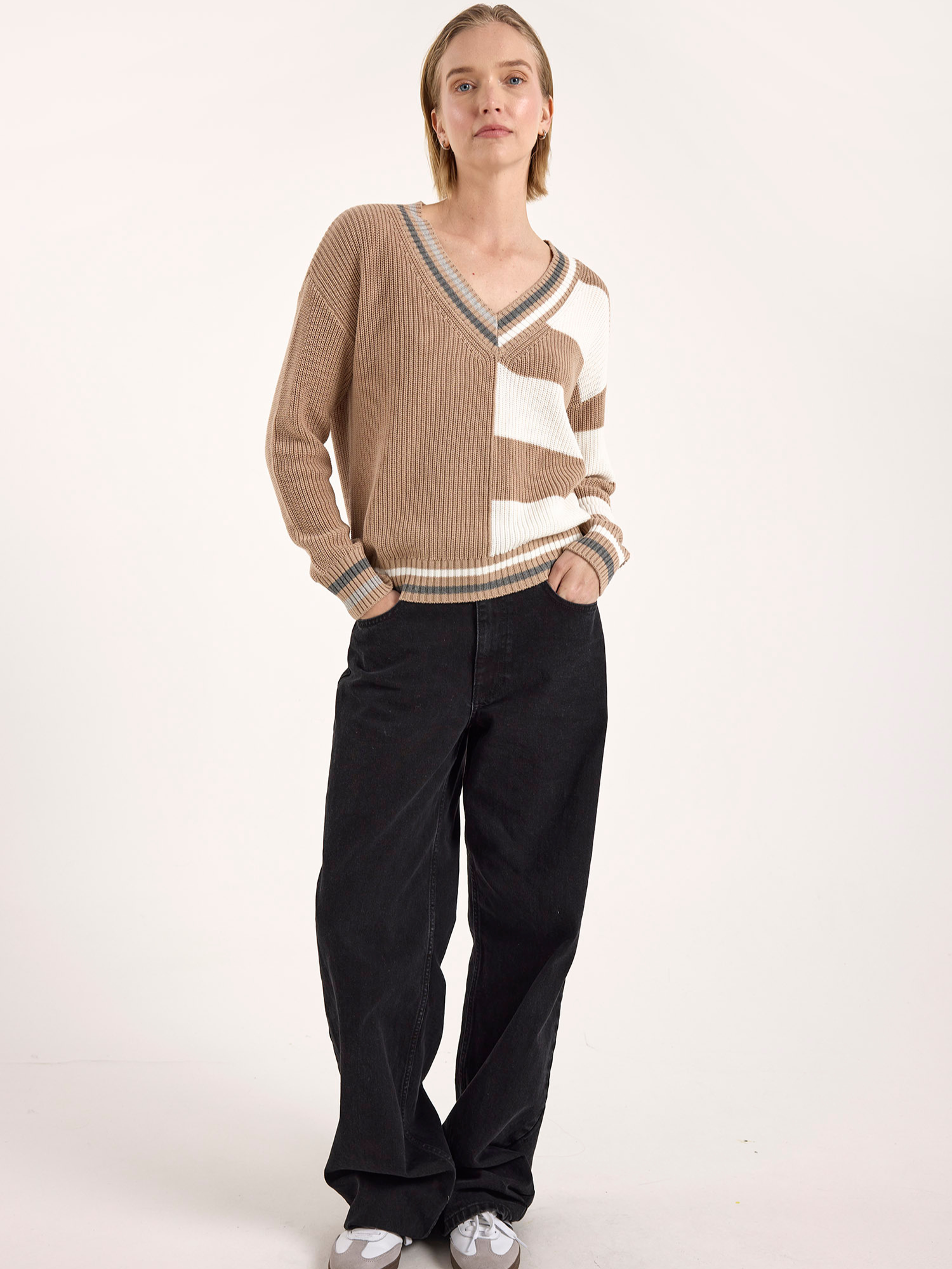 Valerie Stripe V Neck Sweater