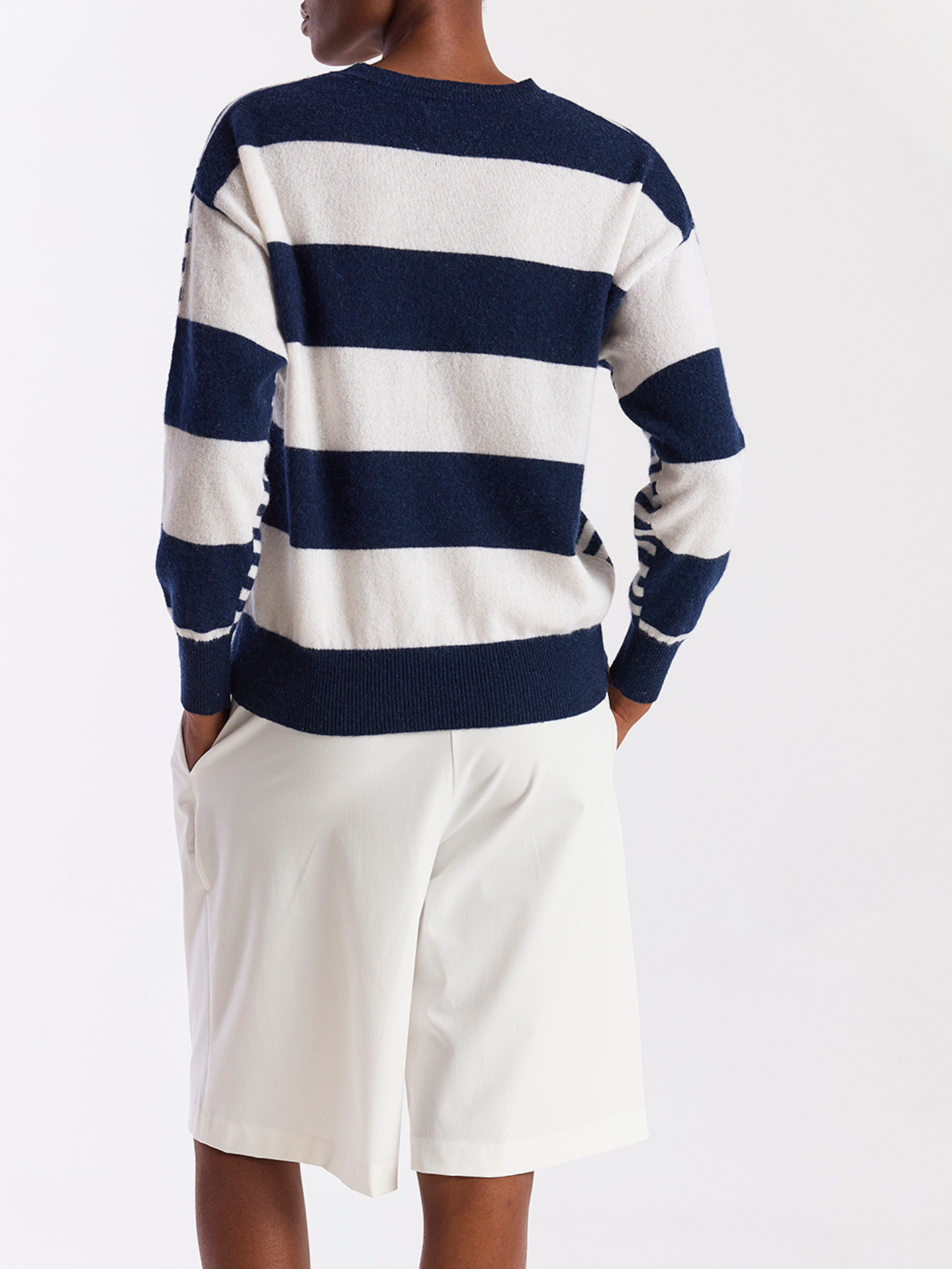 BEACH STRIPE CASHMERE CREW