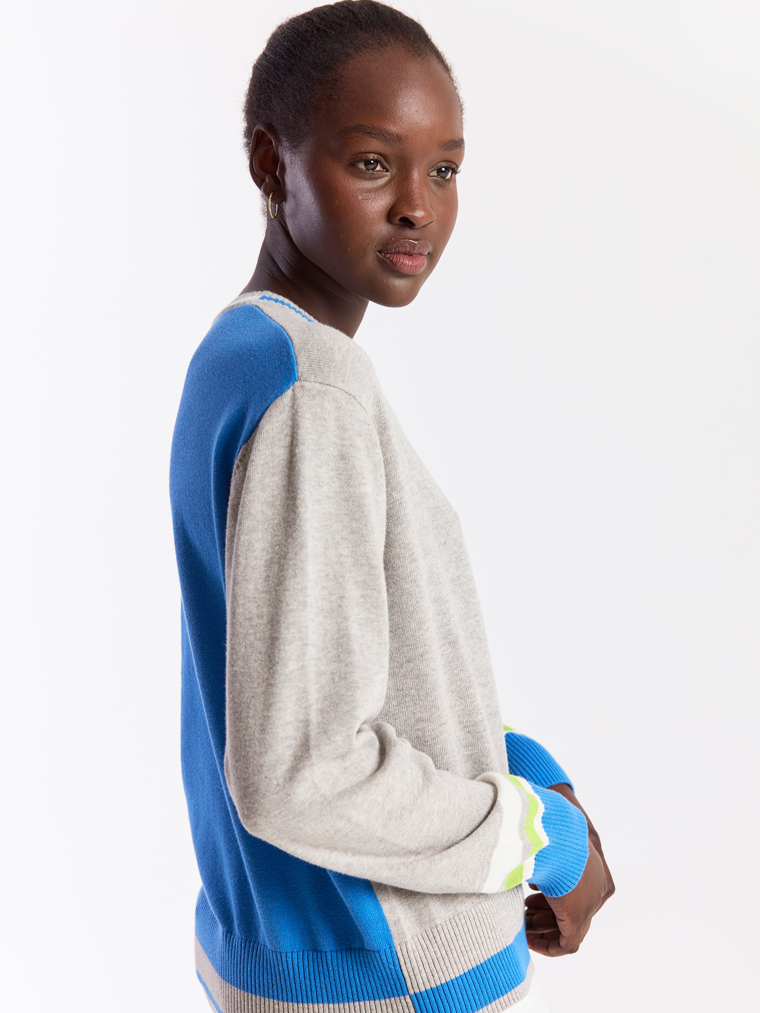 Contrast Stripe Varsity Crew Neck Jumper