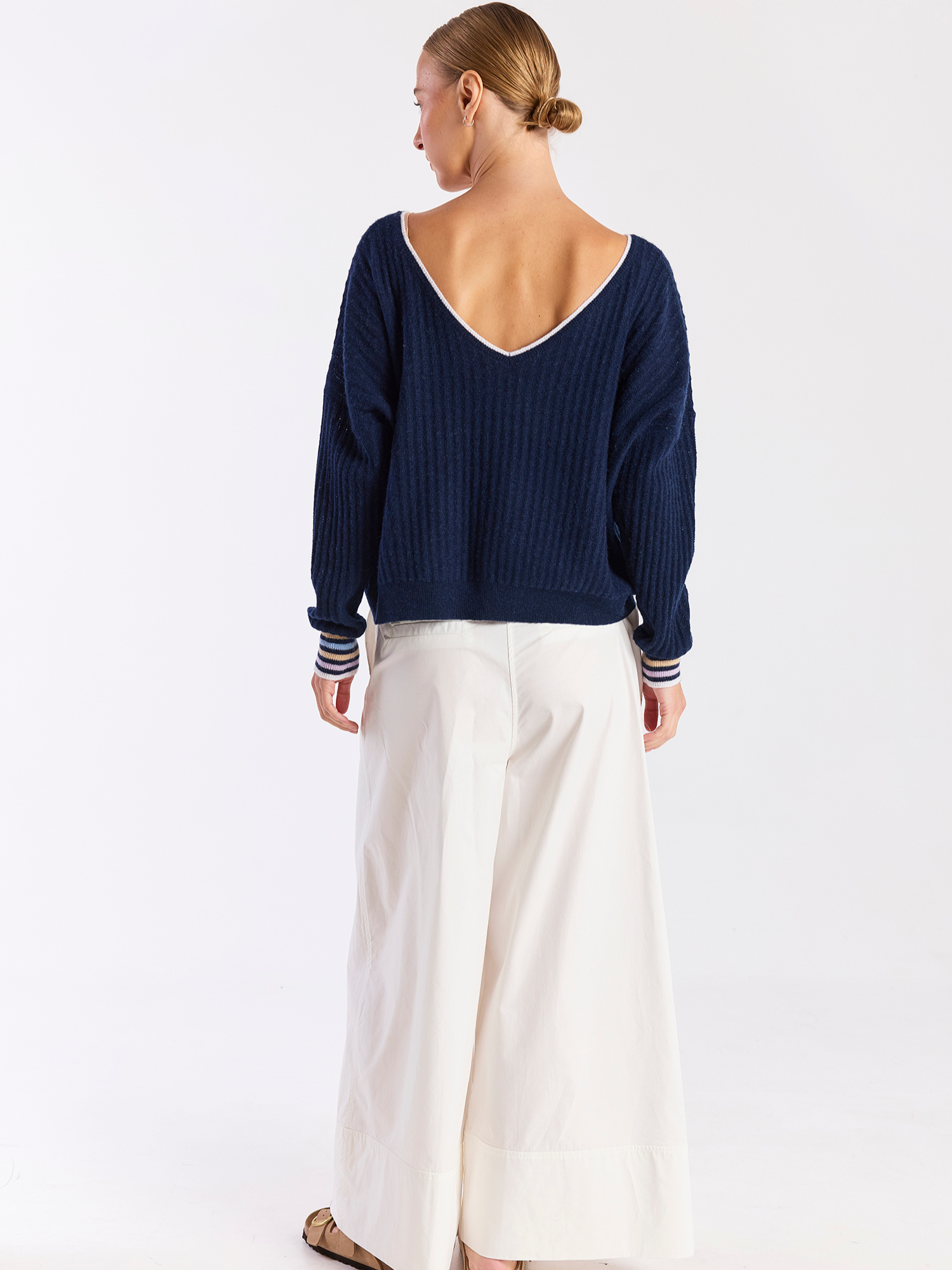Striped Cuff Reversible Cashmere Jumper