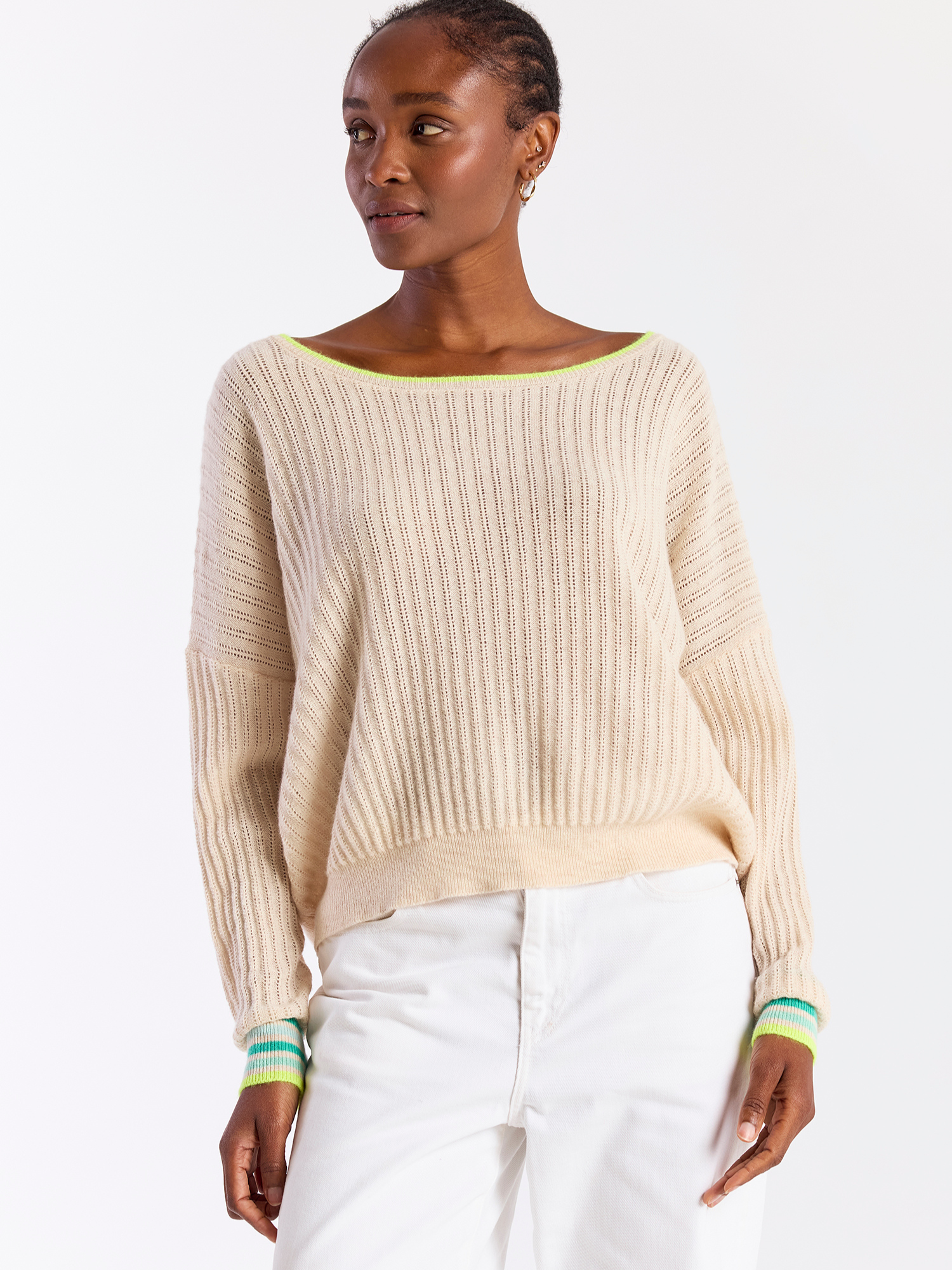 Striped Cuff Reversible Cashmere Jumper