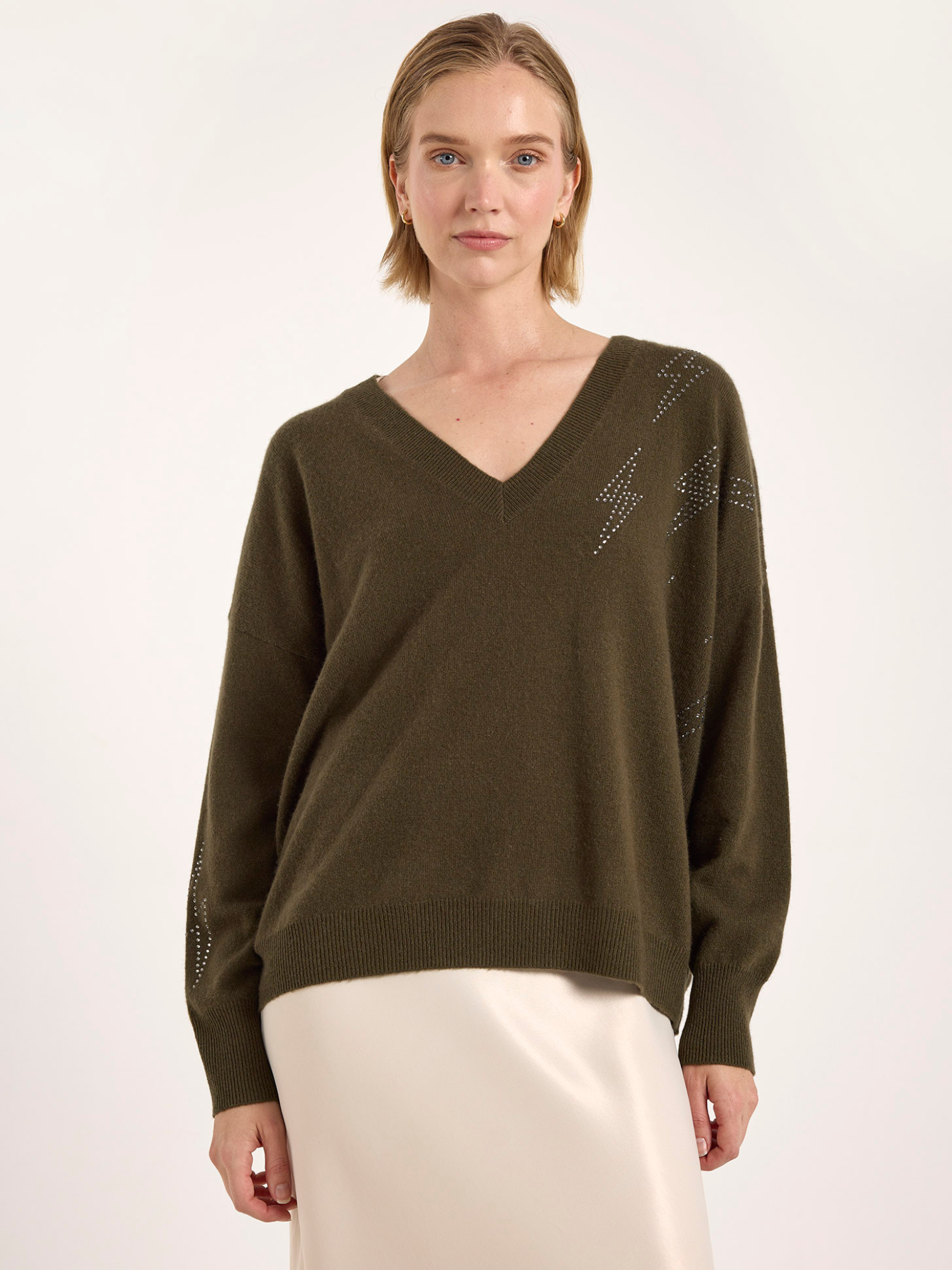 Hazel Hotfix Bolt Cashmere V-Neck Jumper