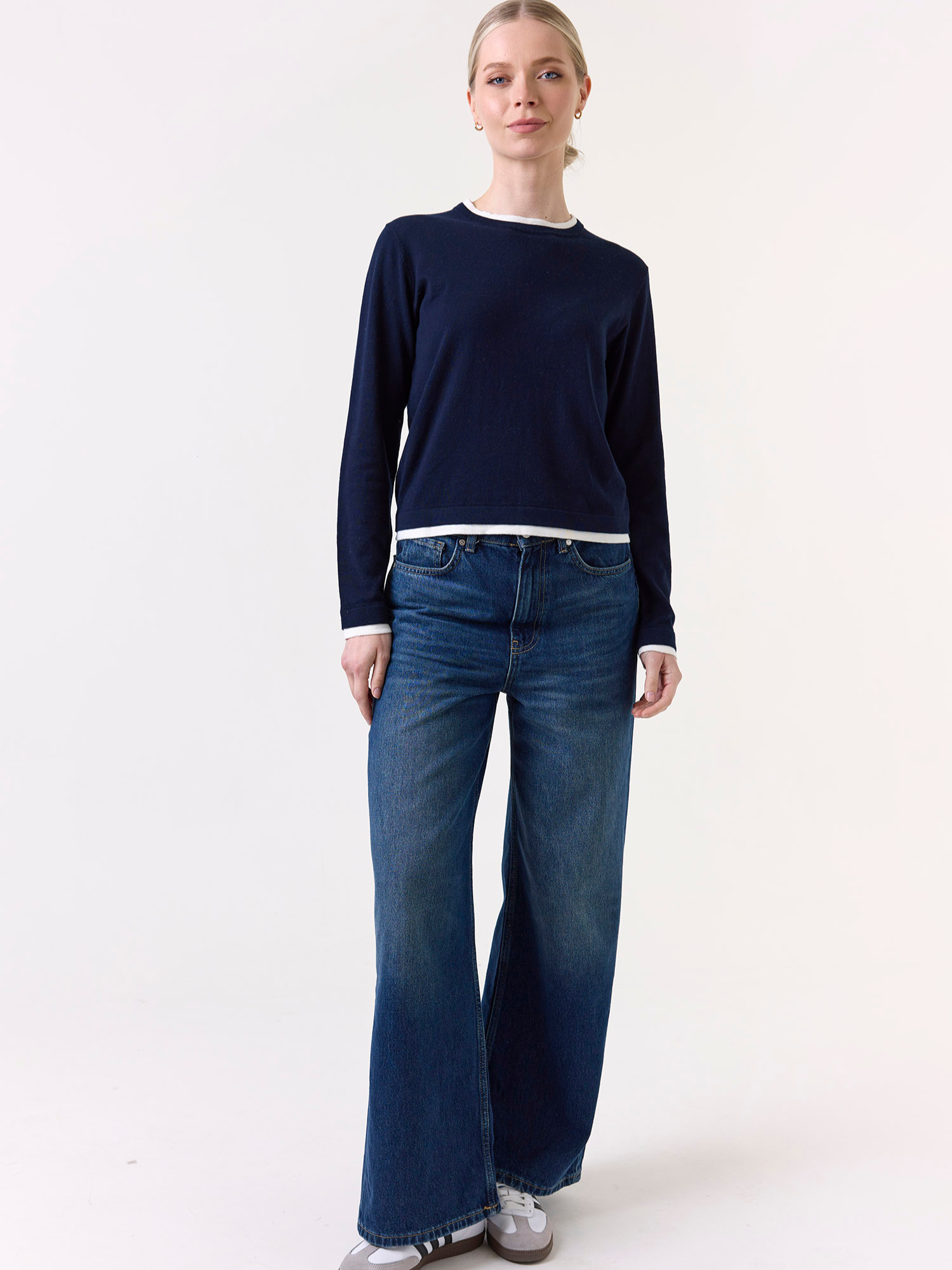 Double Contrast Trim Crew Neck Jumper