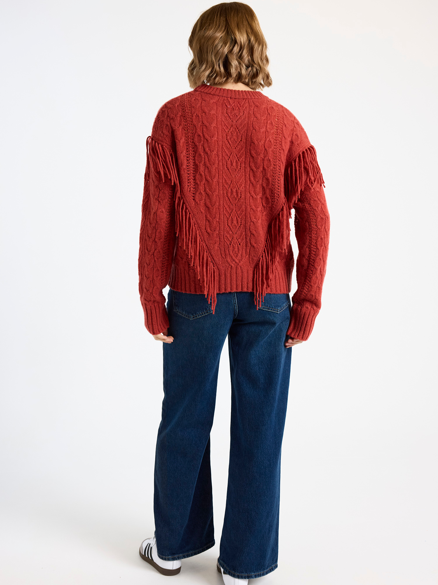 Cable Fringed Cashmere Crew Neck Jumper