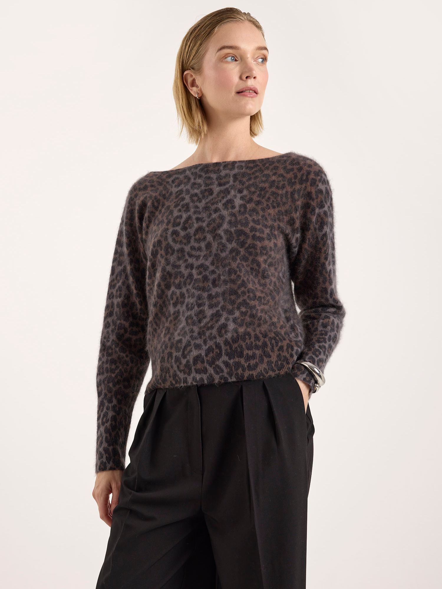Belle Brushed Leopard Reversible Cashmere Cardigan