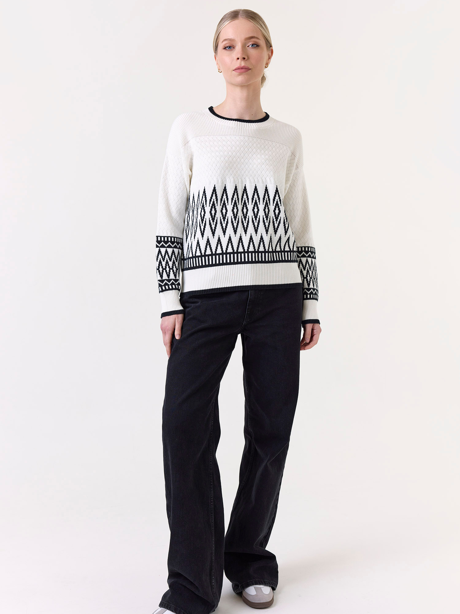 Mix Stitch Geo Crew Neck Sweater