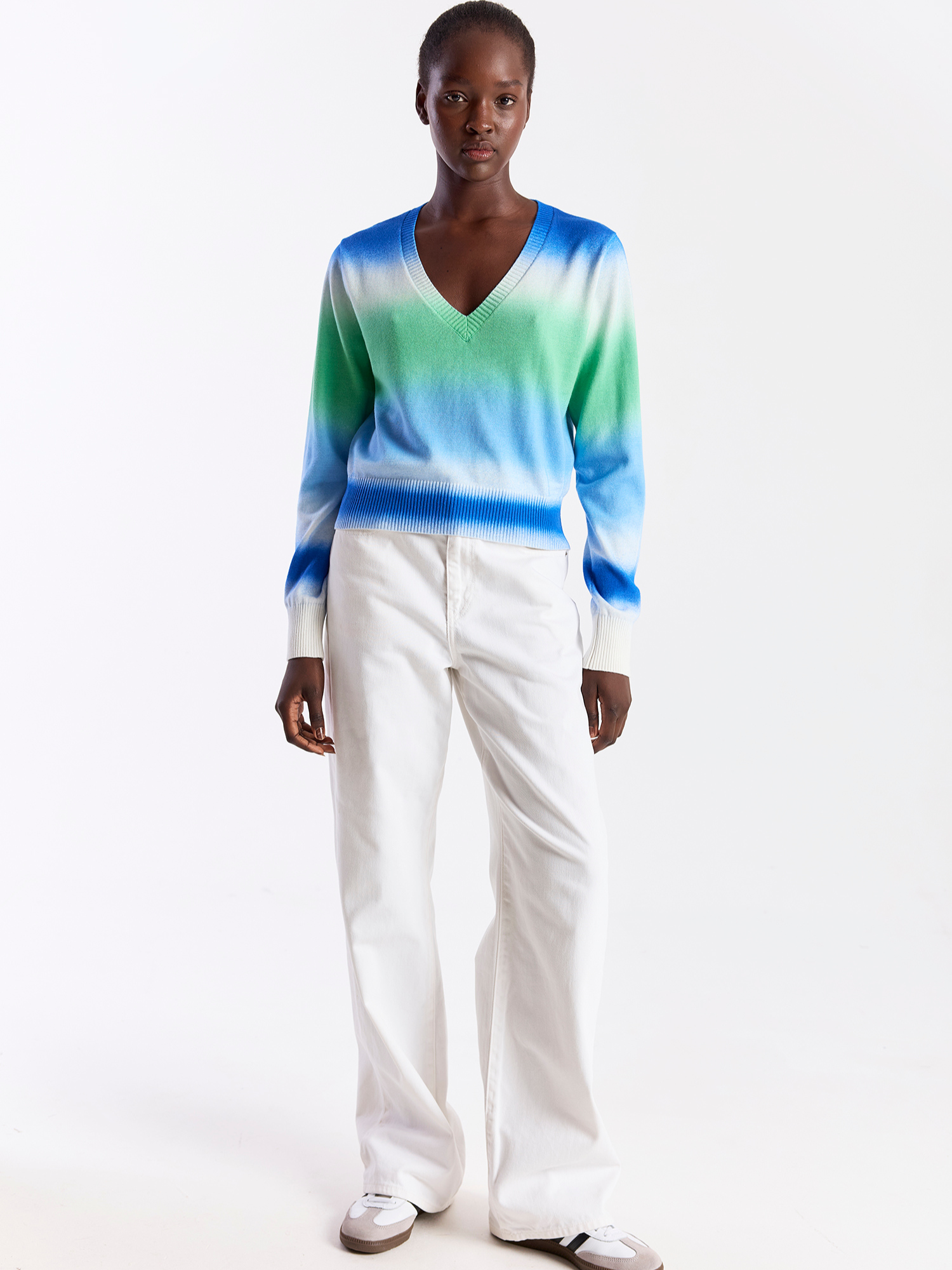 Blurred Stripe V Neck Sweater