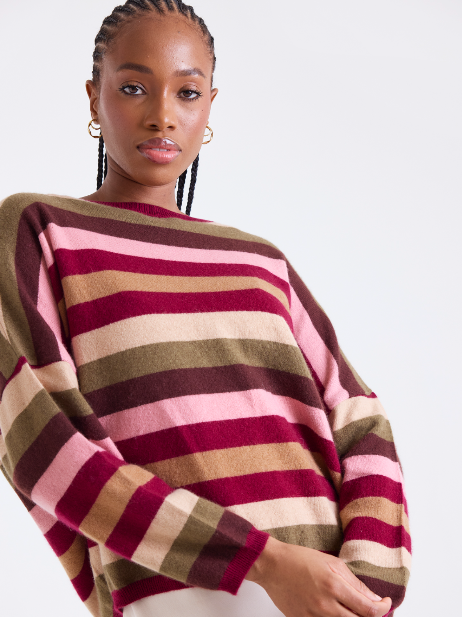 Stripe Up Cashmere Crew Neck Jumper