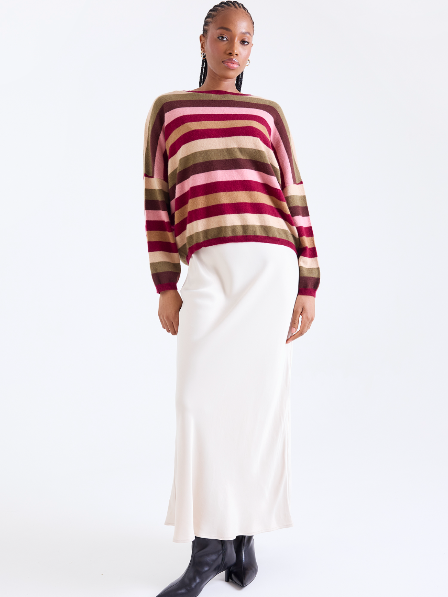 Stripe Up Cashmere Crew Neck Jumper