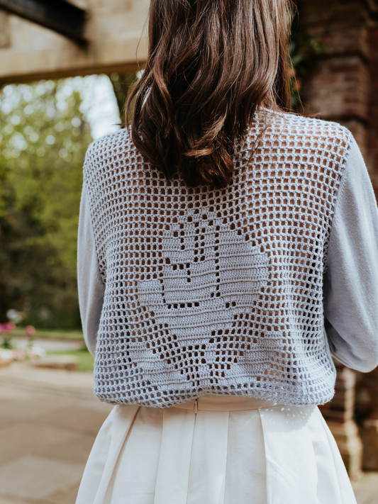 Flower Pointelle Back V Neck Jumper