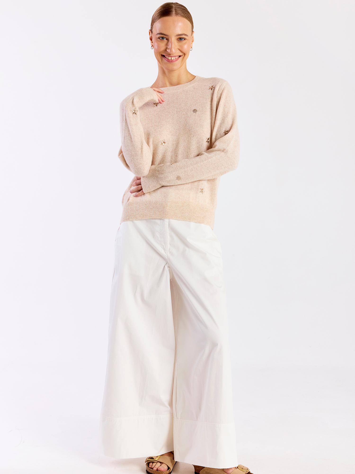 Sea Embroidery Cashmere Crew Neck Jumper